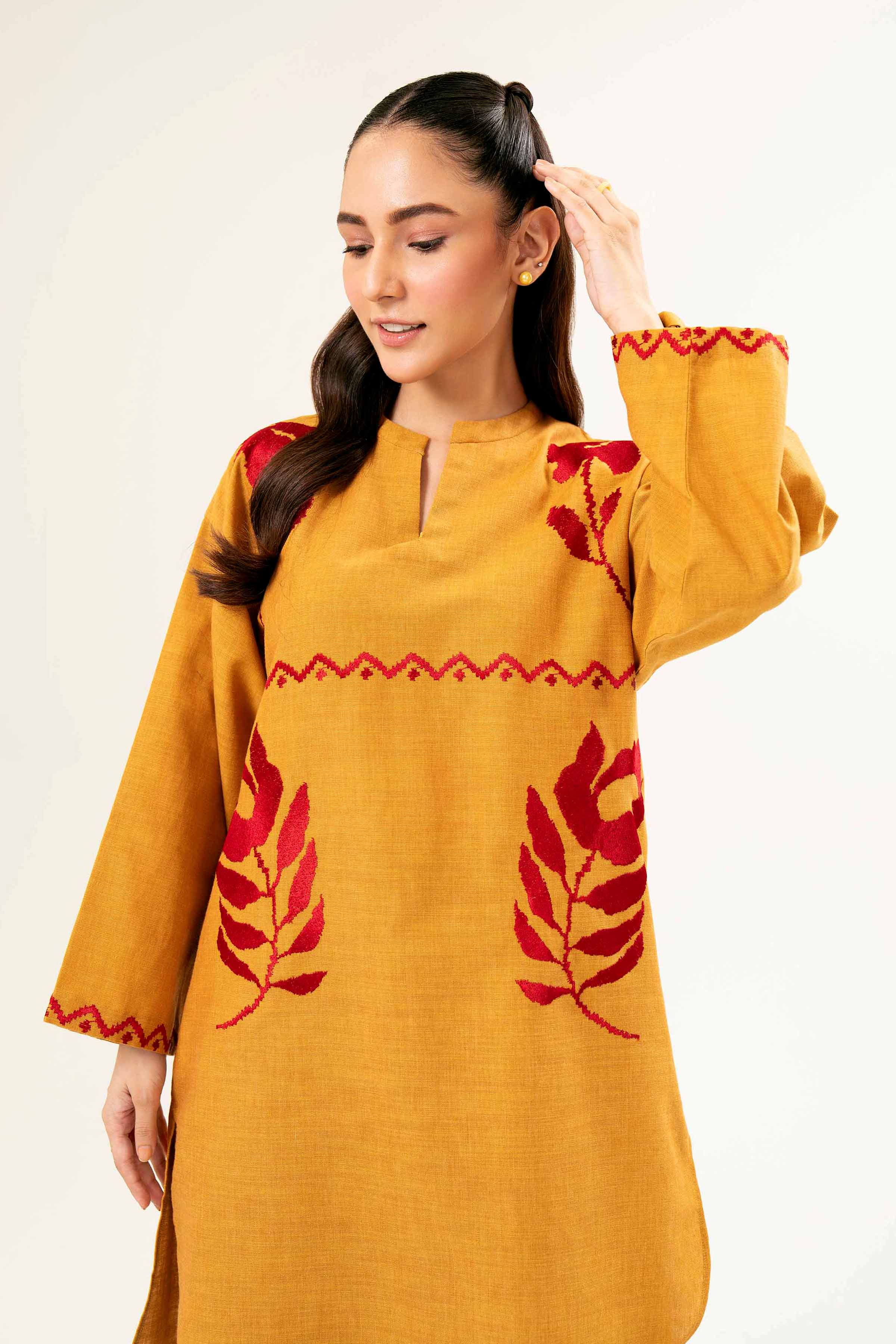 NishatUK - Brown Embroidered   Yarn Dyed 1-piece ready to wear Tunic
