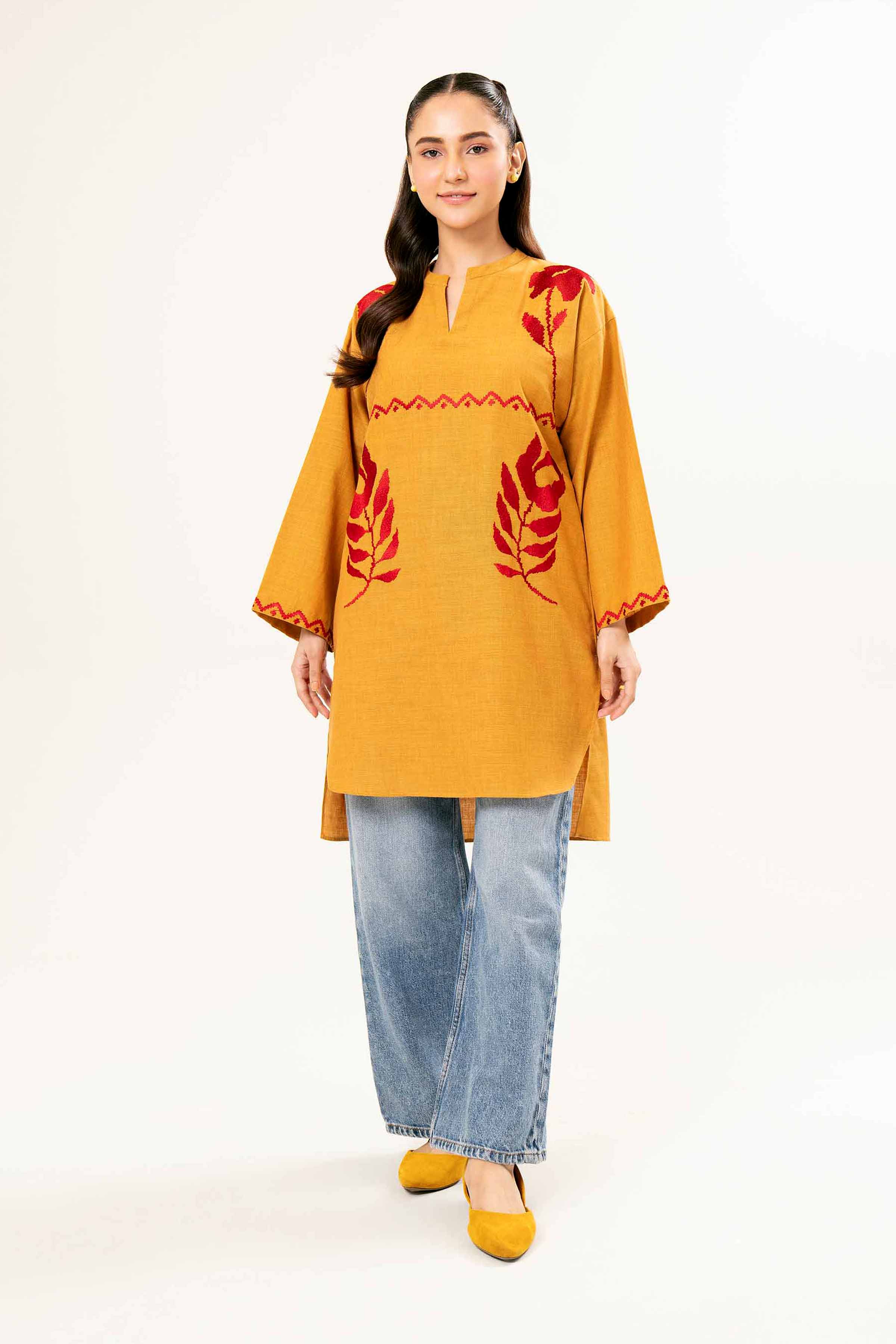 NishatUK - Brown Embroidered   Yarn Dyed 1-piece ready to wear Tunic