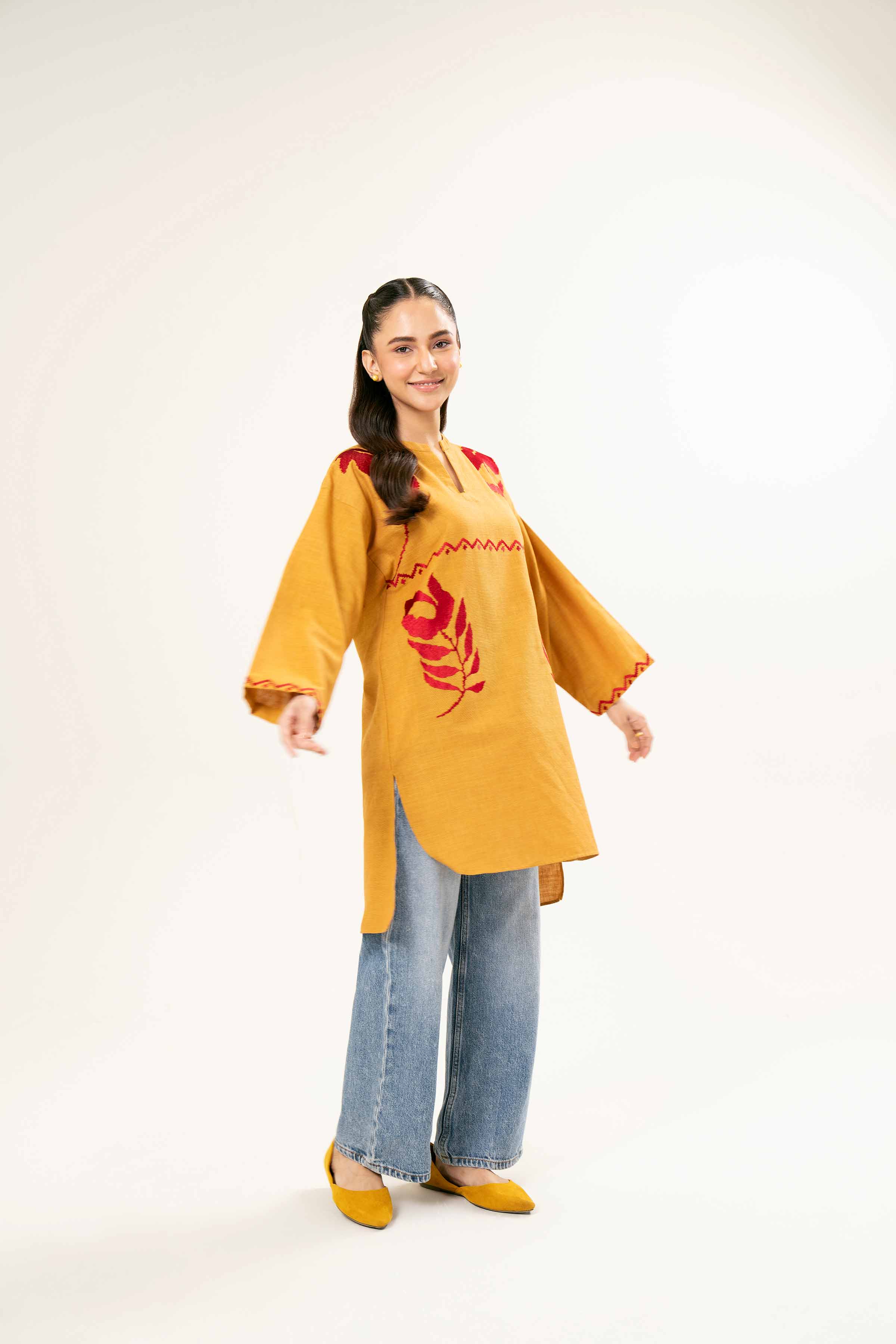 NishatUK - Brown Embroidered   Yarn Dyed 1-piece ready to wear Tunic
