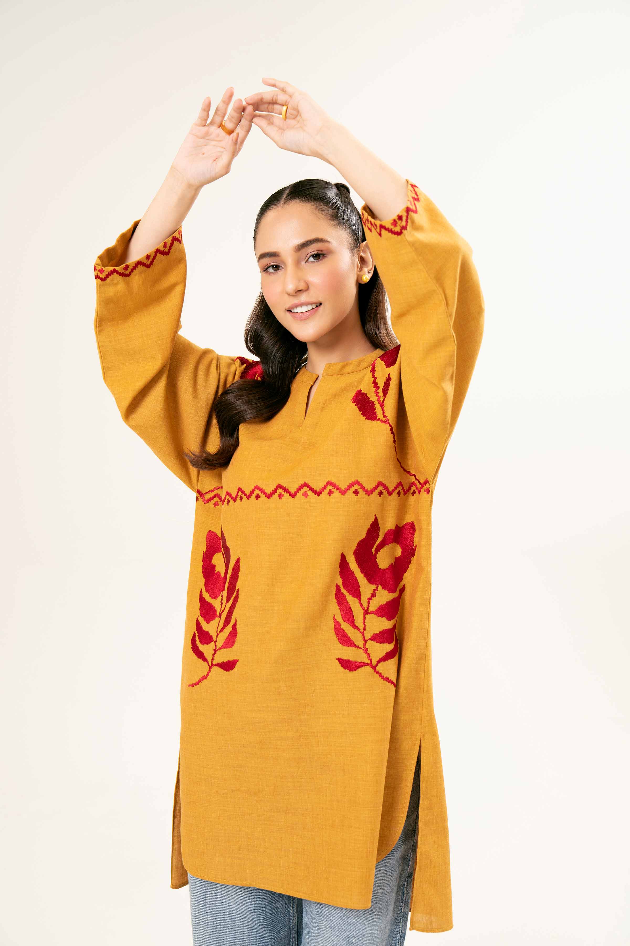 NishatUK - Brown Embroidered   Yarn Dyed 1-piece ready to wear Tunic
