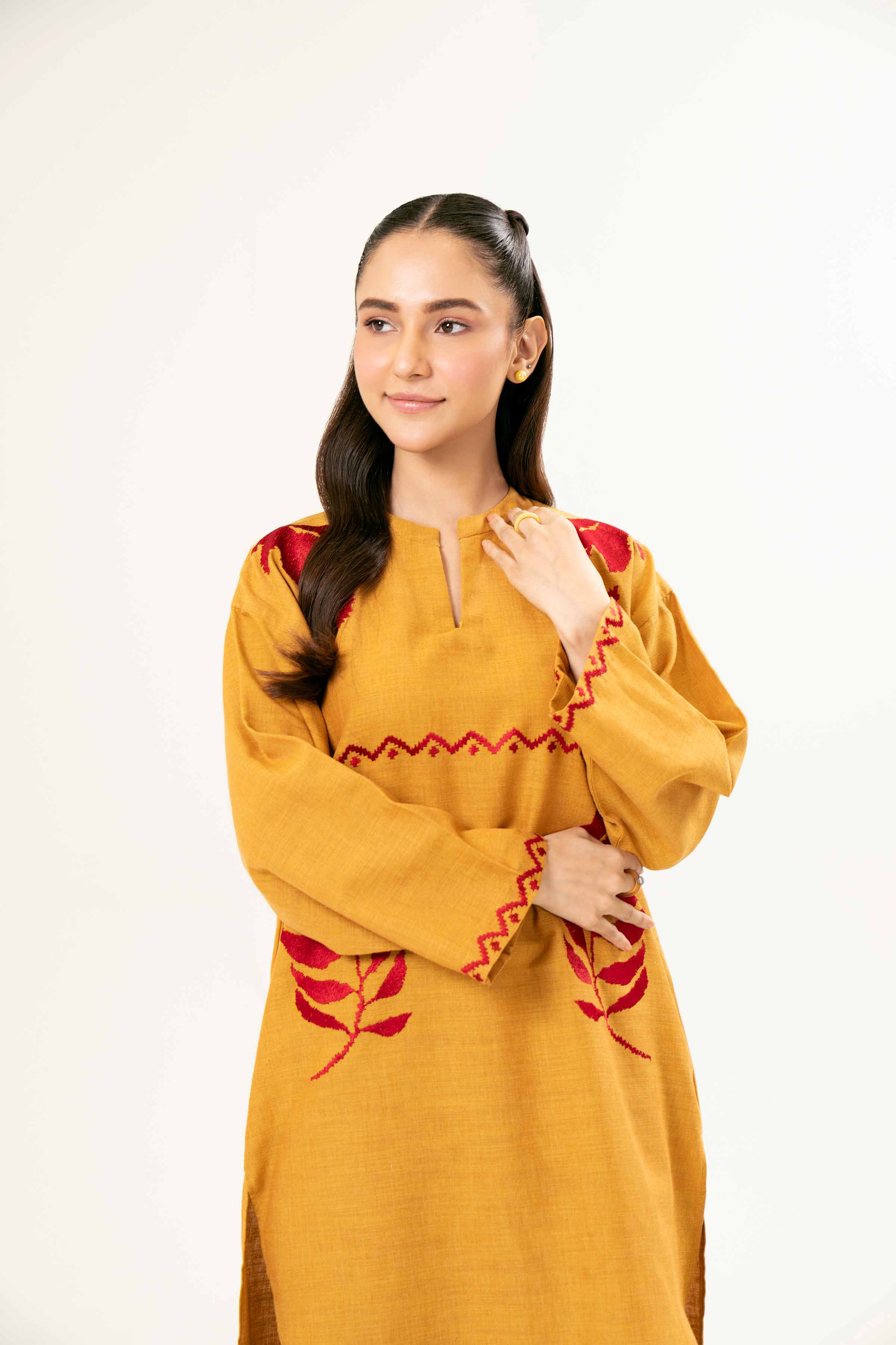 NishatUK - Brown Embroidered   Yarn Dyed 1-piece ready to wear Tunic