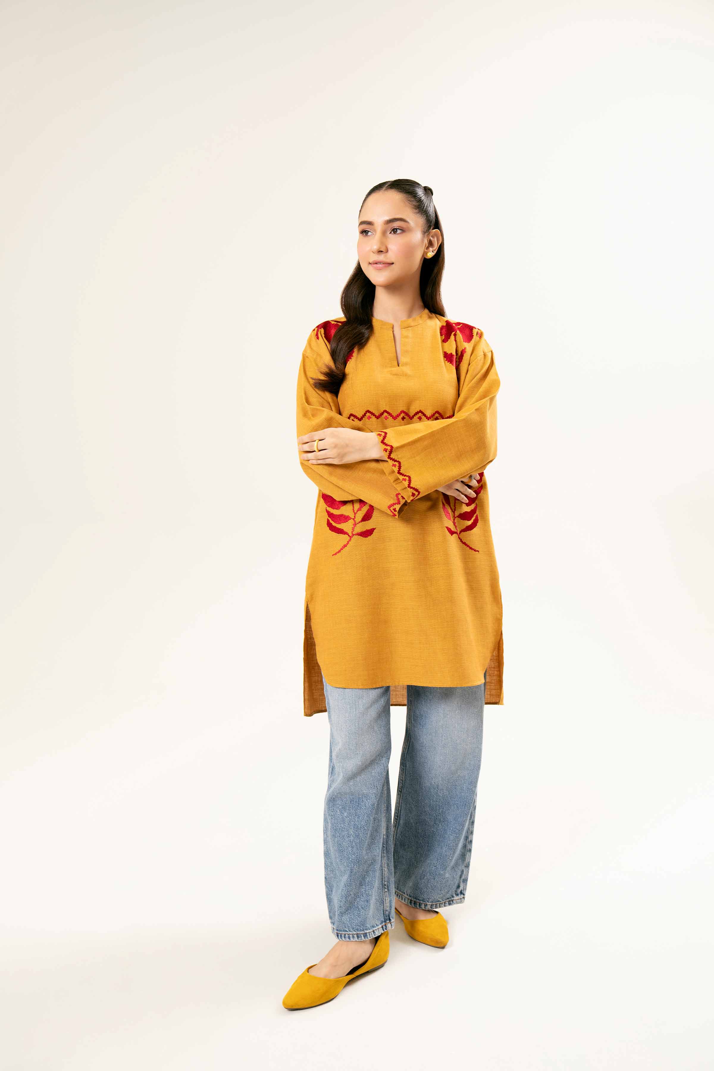 NishatUK - Brown Embroidered   Yarn Dyed 1-piece ready to wear Tunic