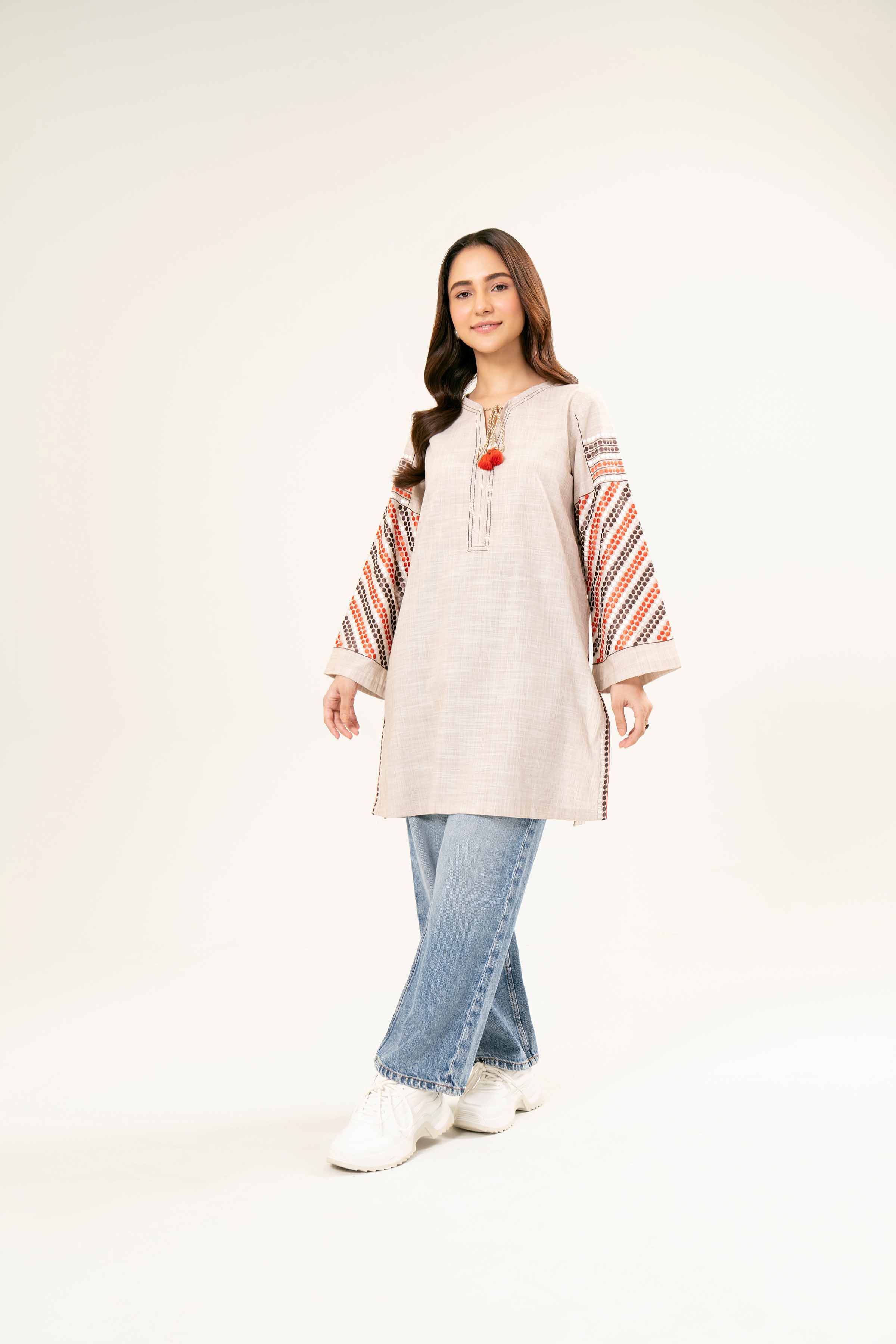 NishatUK - Brown Embroidered   Yarn Dyed 1-piece ready to wear Tunic