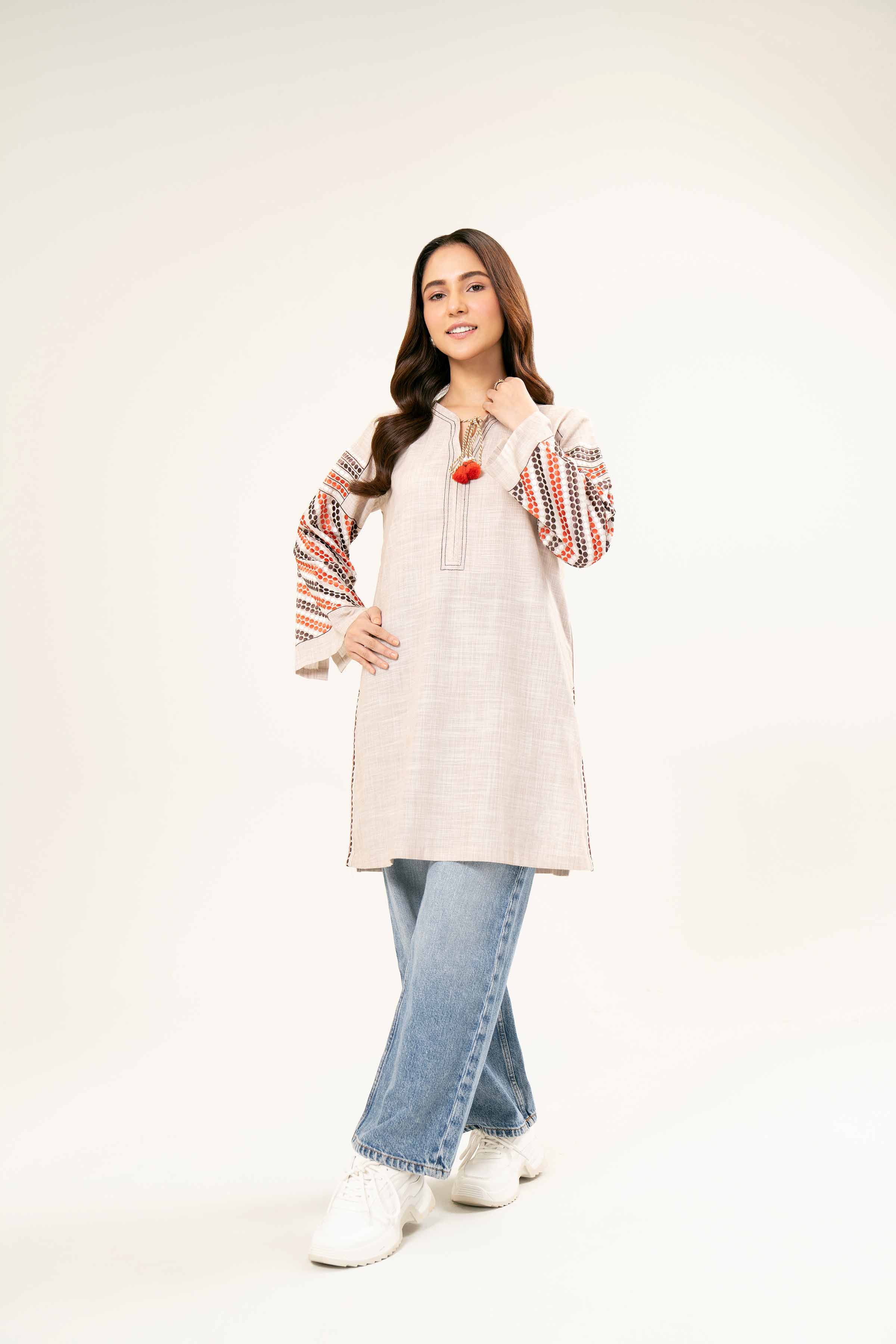 NishatUK - Brown Embroidered   Yarn Dyed 1-piece ready to wear Tunic