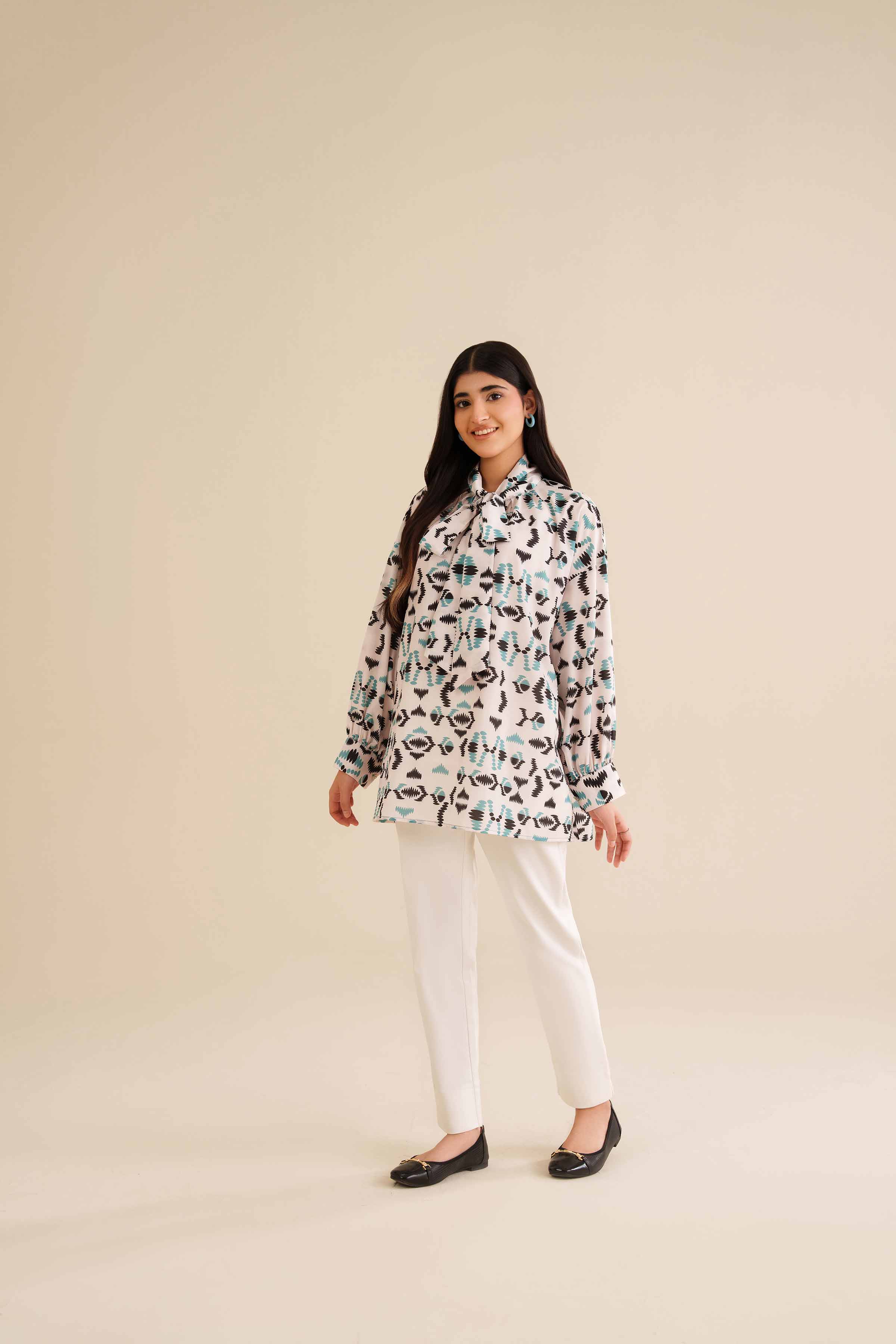 NishatUK - White Printed Silk 1-piece ready to wear Tunic