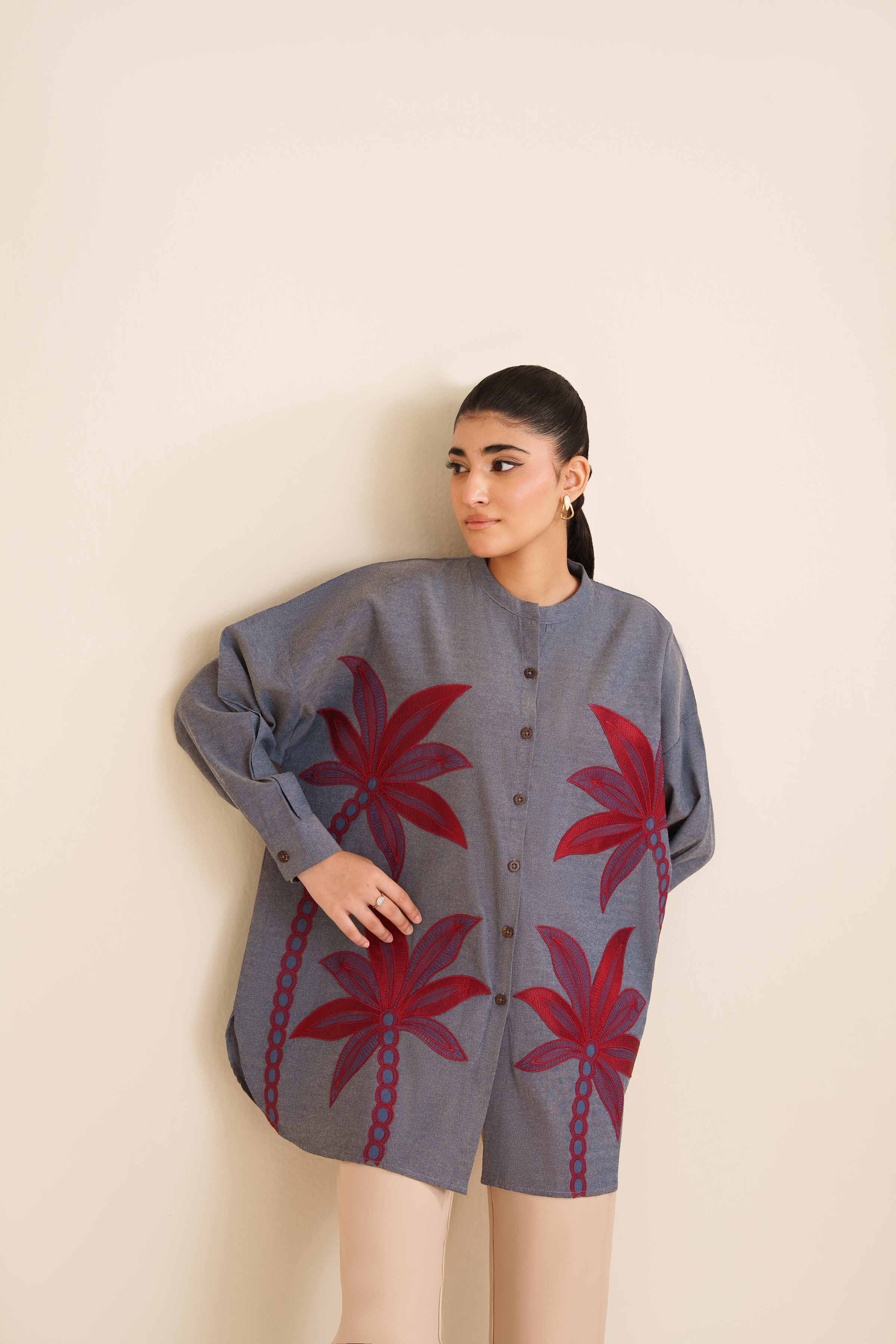 NishatUK - Blue Embroidered Chemray 1-piece ready to wear Tunic