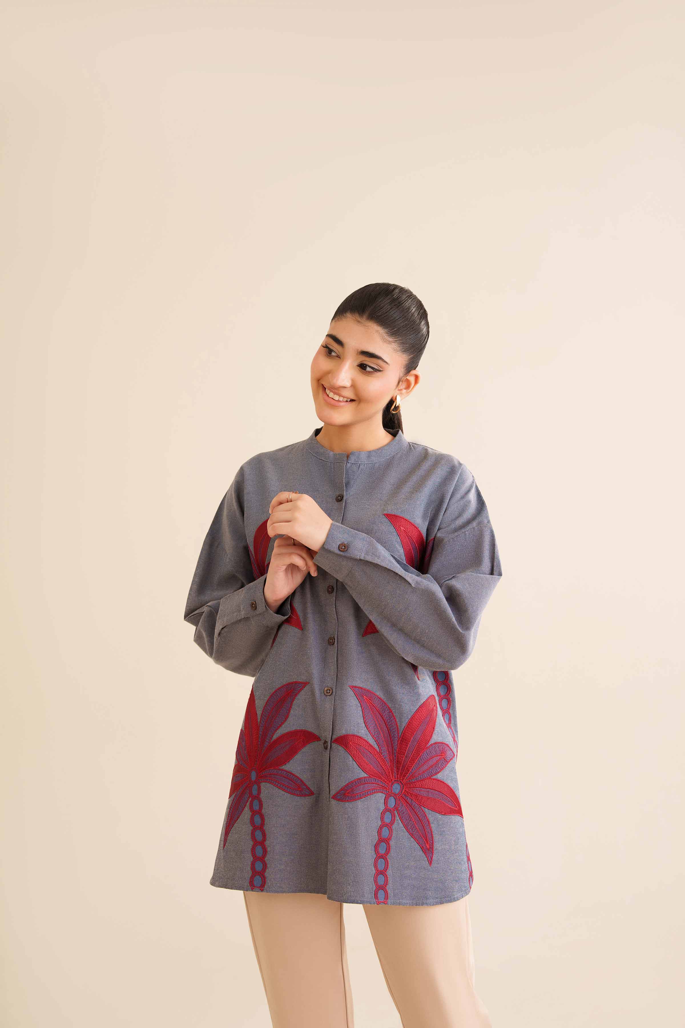 NishatUK - Blue Embroidered Chemray 1-piece ready to wear Tunic