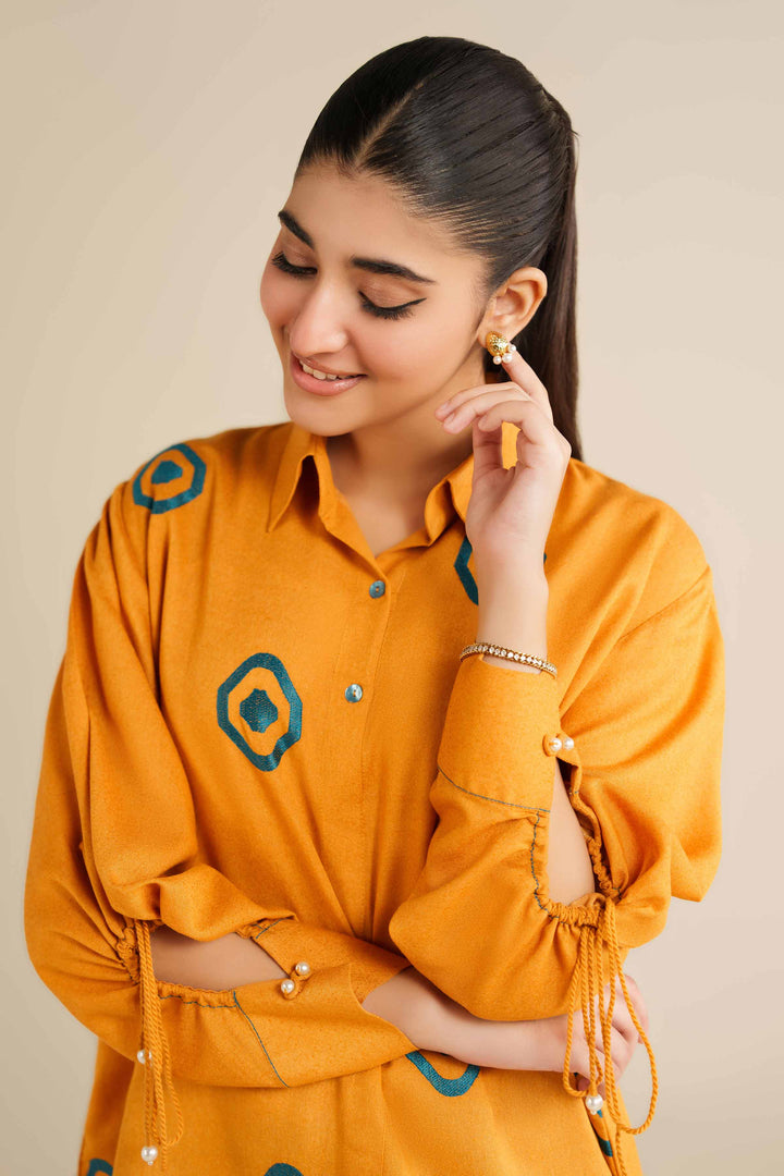 NishatUK - Yellow Embroidered Karandi 1-piece ready to wear Tunic