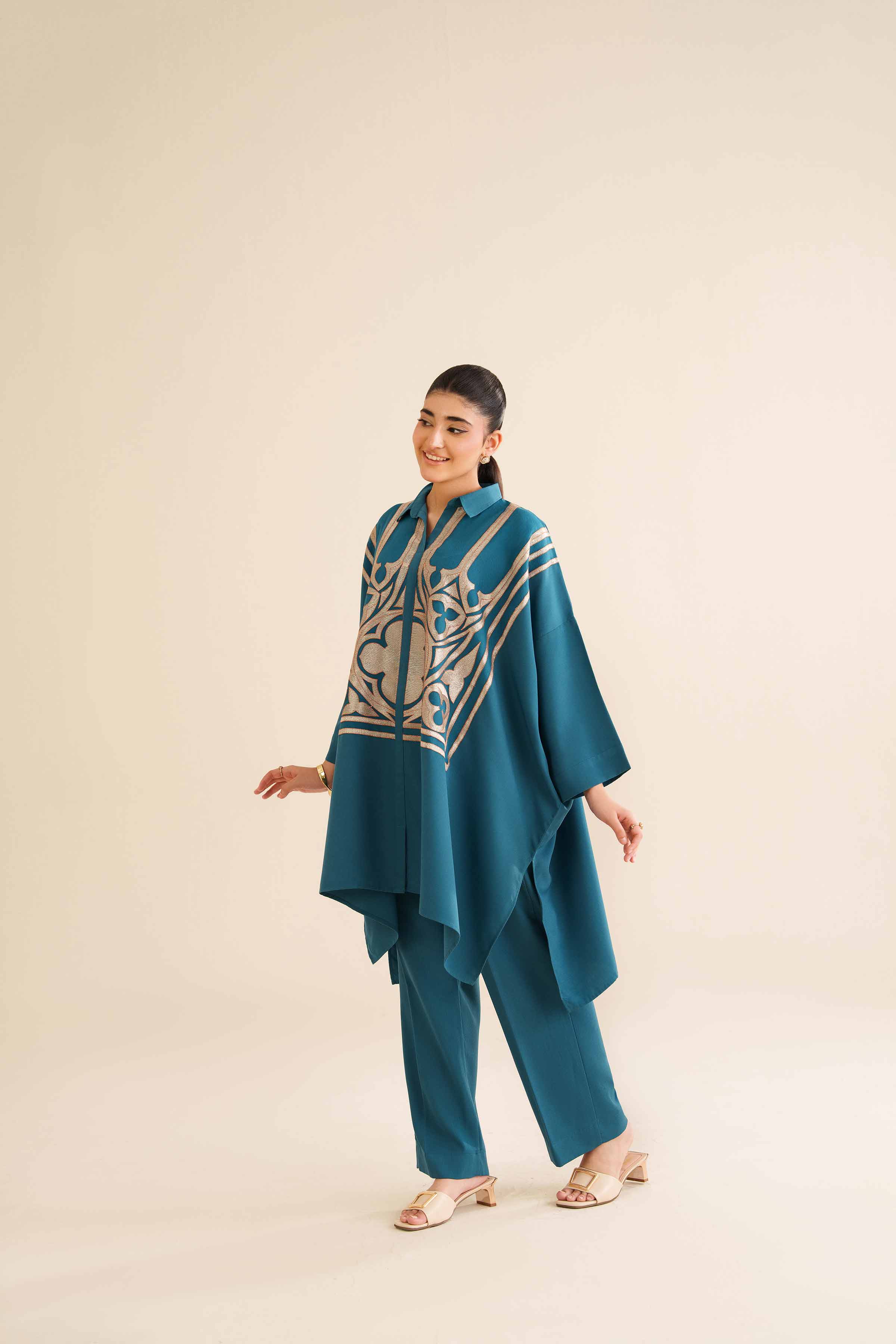 NishatUK - Teal Embroidered Grip 2-piece ready to wear Dress