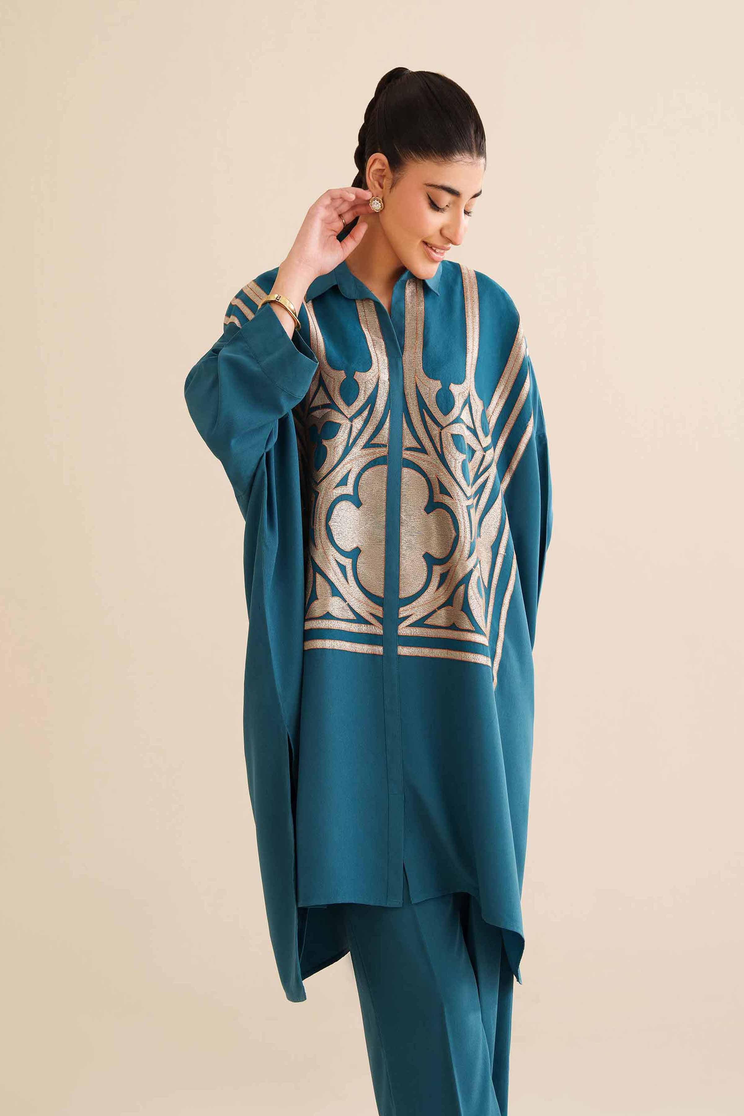 NishatUK - Teal Embroidered Grip 2-piece ready to wear Dress