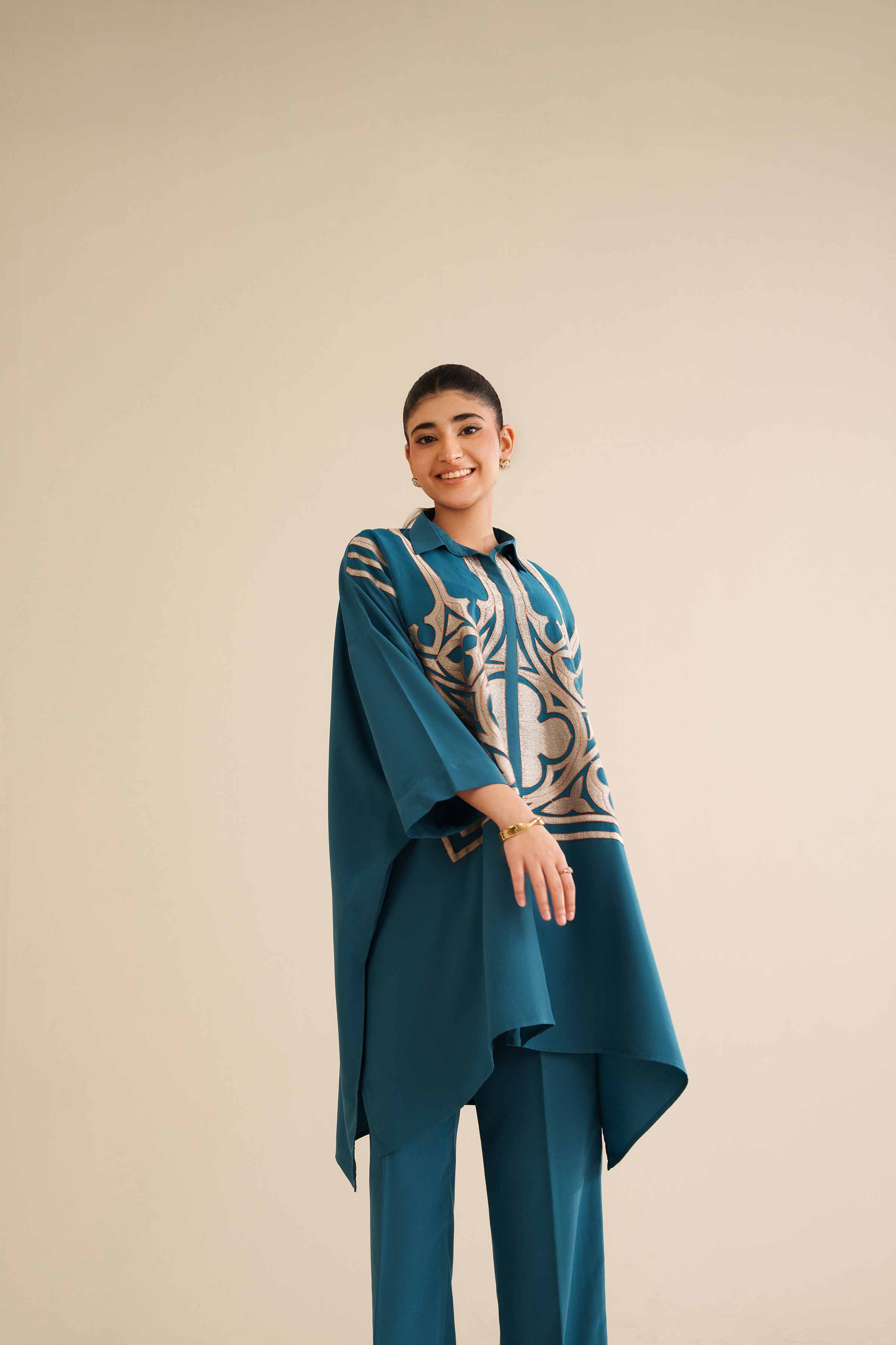 NishatUK - Teal Embroidered Grip 2-piece ready to wear Dress