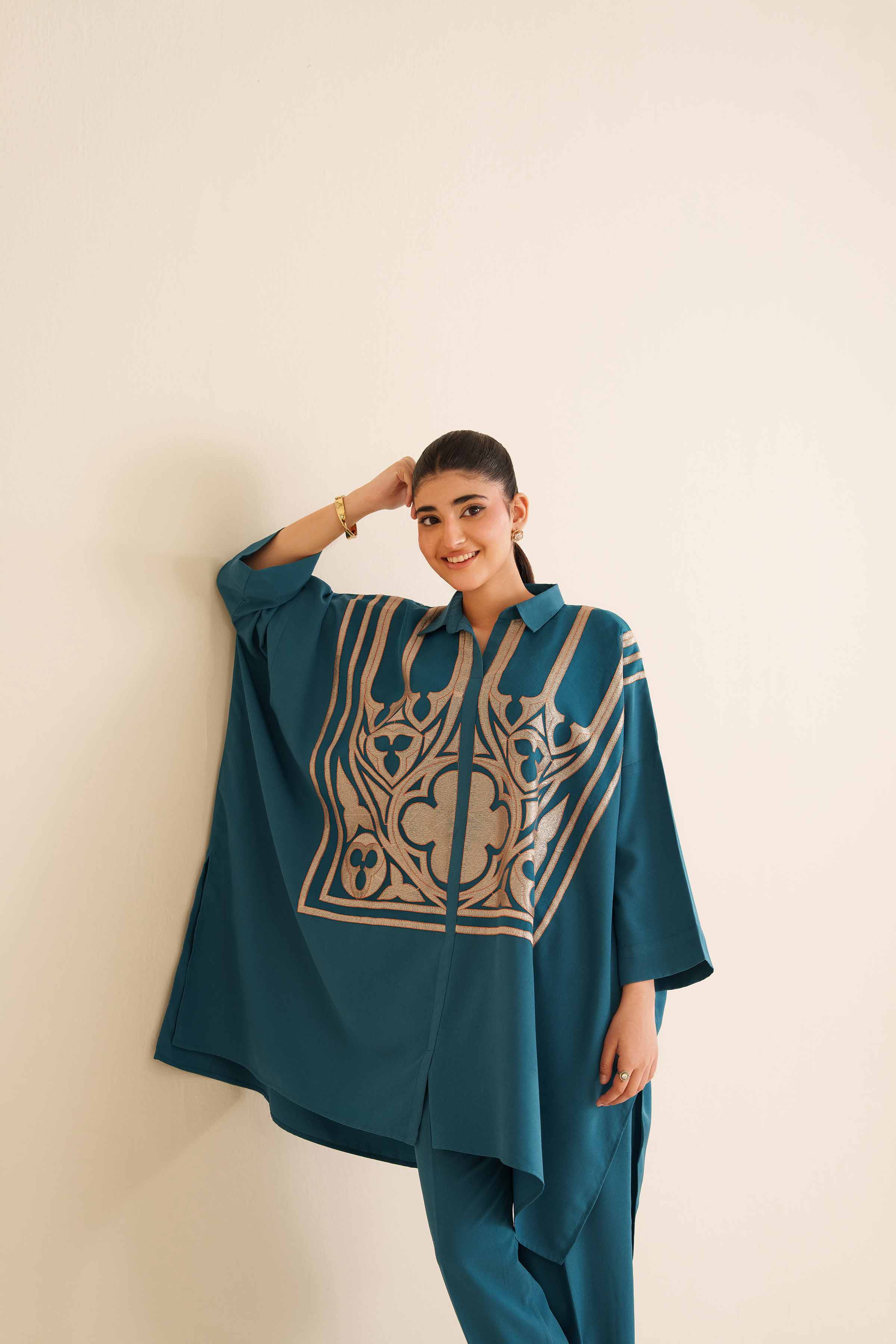 NishatUK - Teal Embroidered Grip 2-piece ready to wear Dress