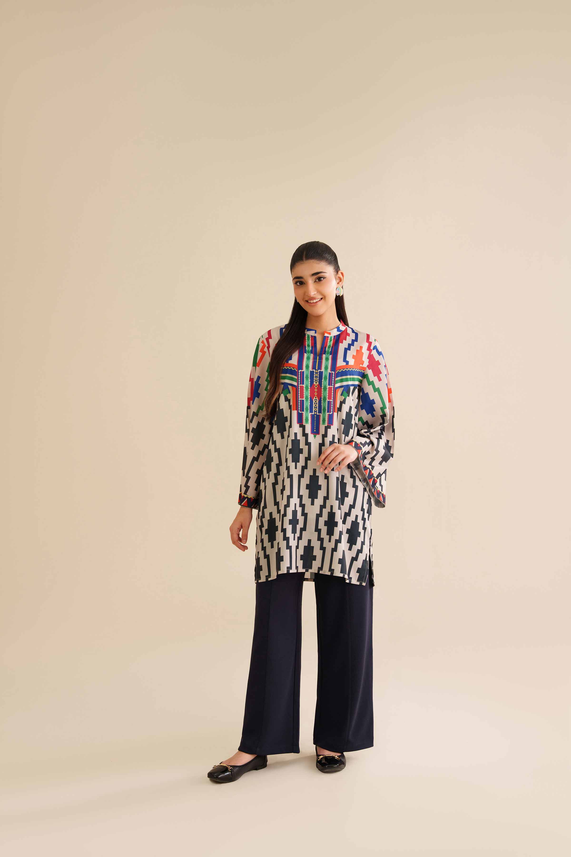 NishatUK - Multi Printed Silk 1-piece ready to wear Tunic