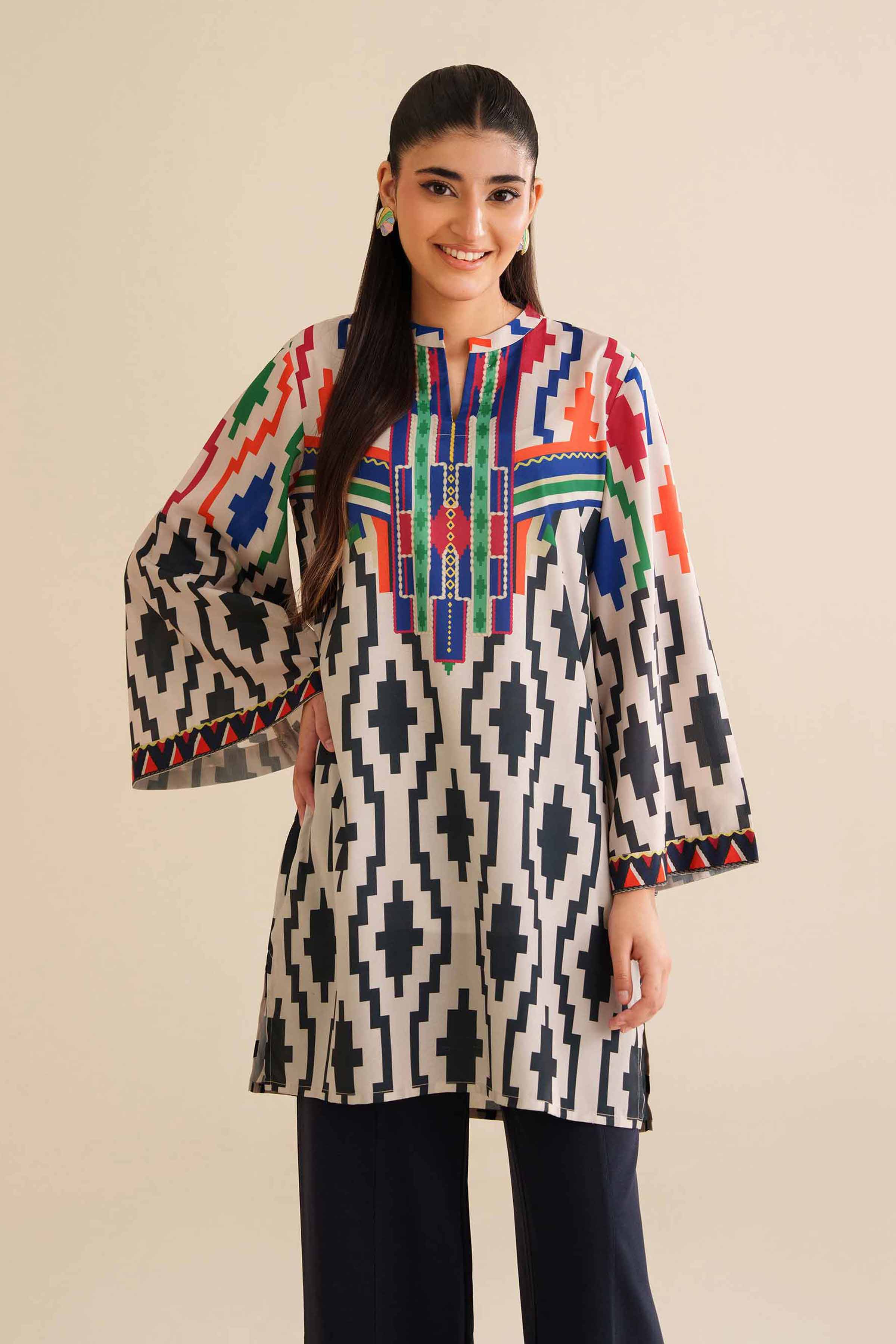 NishatUK - Multi Printed Silk 1-piece ready to wear Tunic