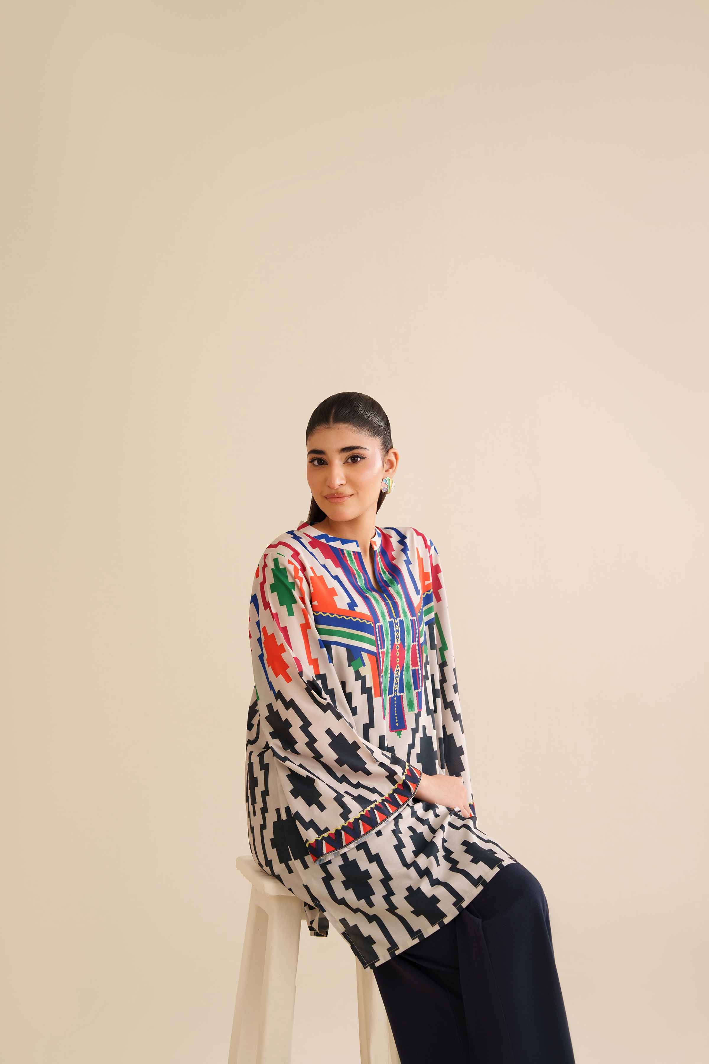 NishatUK - Multi Printed Silk 1-piece ready to wear Tunic