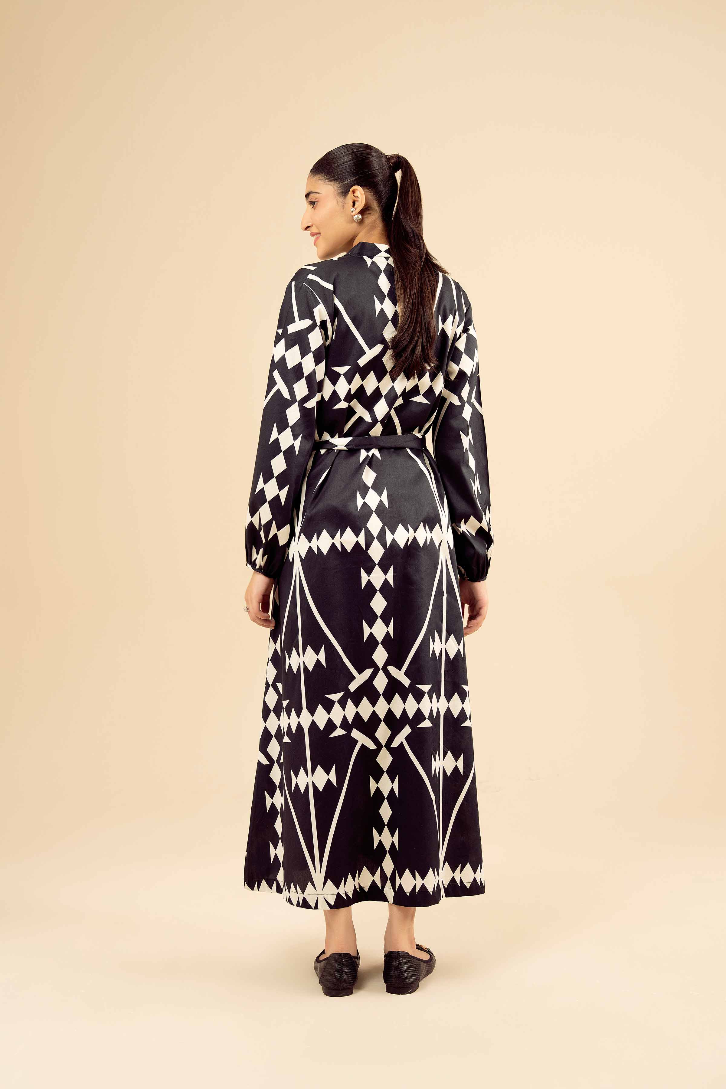 NishatUK - Black Printed  Satin 1-piece ready to wear Long Dress