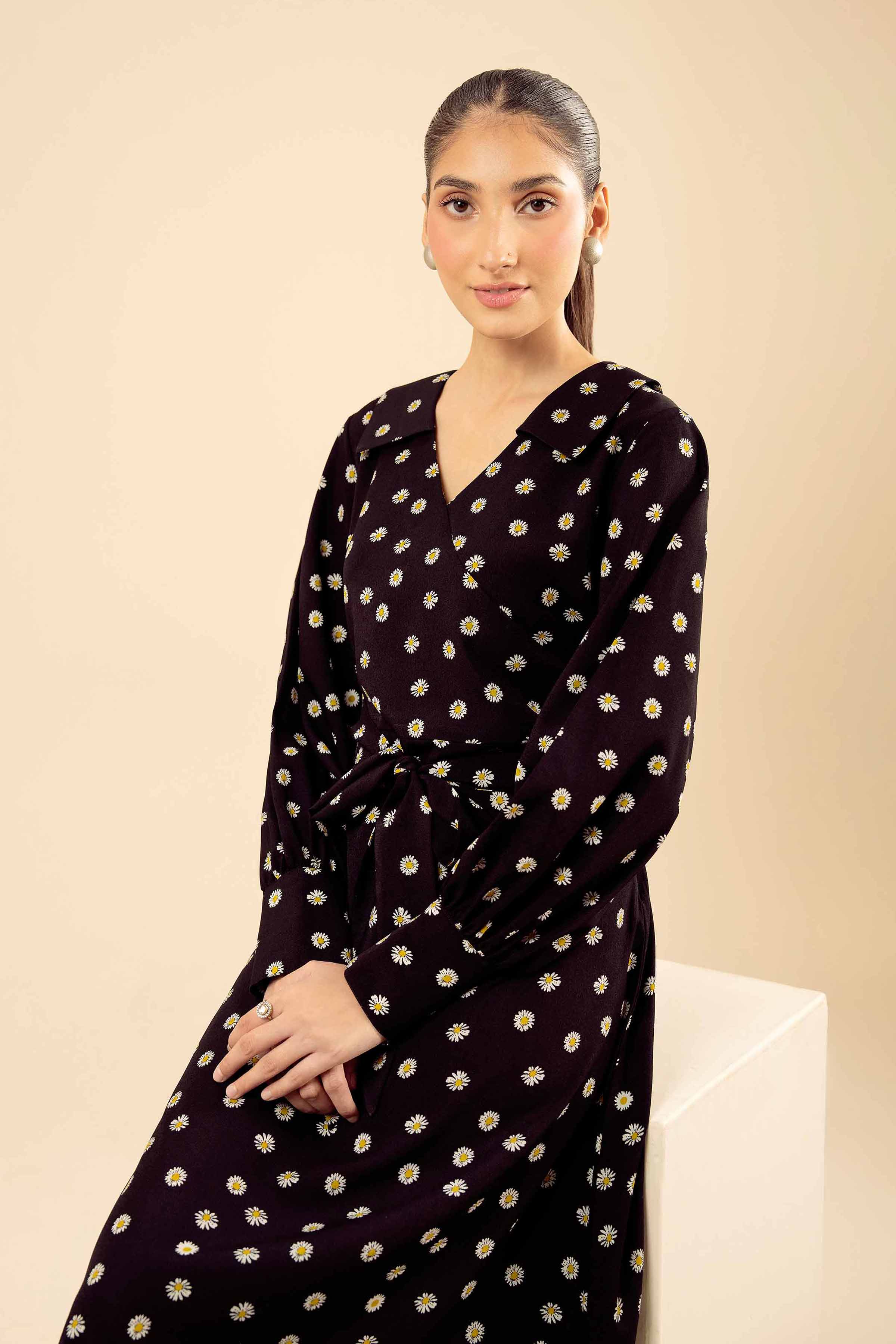 NishatUK - Black Printed Grip 1-piece ready to wear Long Dress