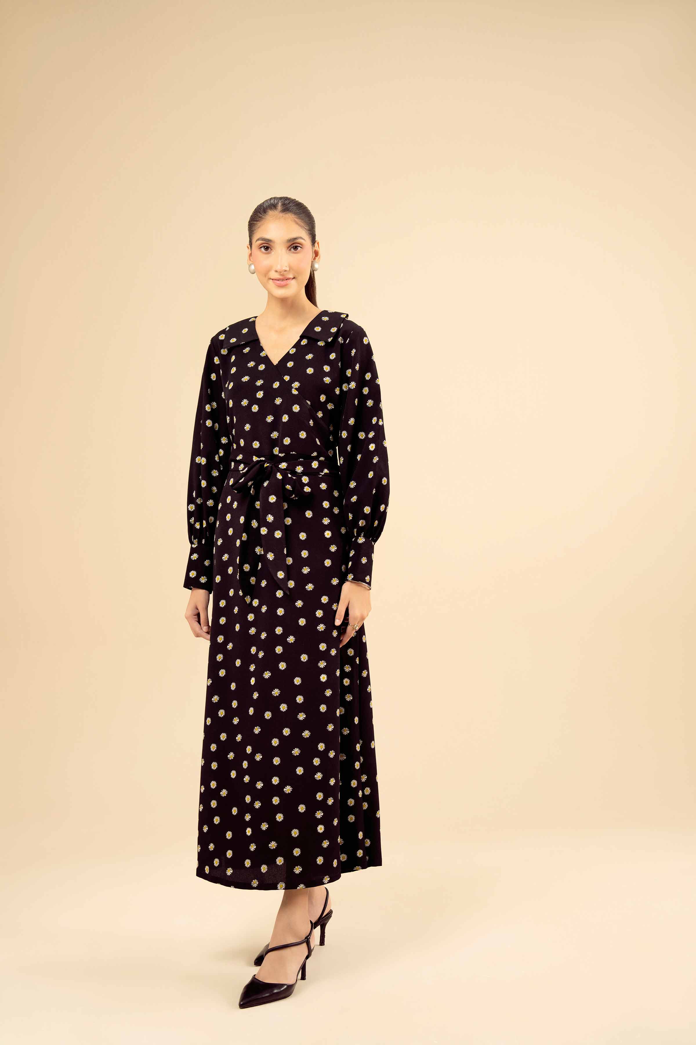 NishatUK - Black Printed Grip 1-piece ready to wear Long Dress