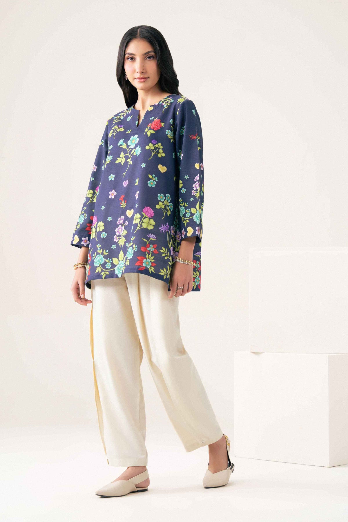 Nishat UK - Blue Printed Khaddar 1 Piece ready to wear tunic