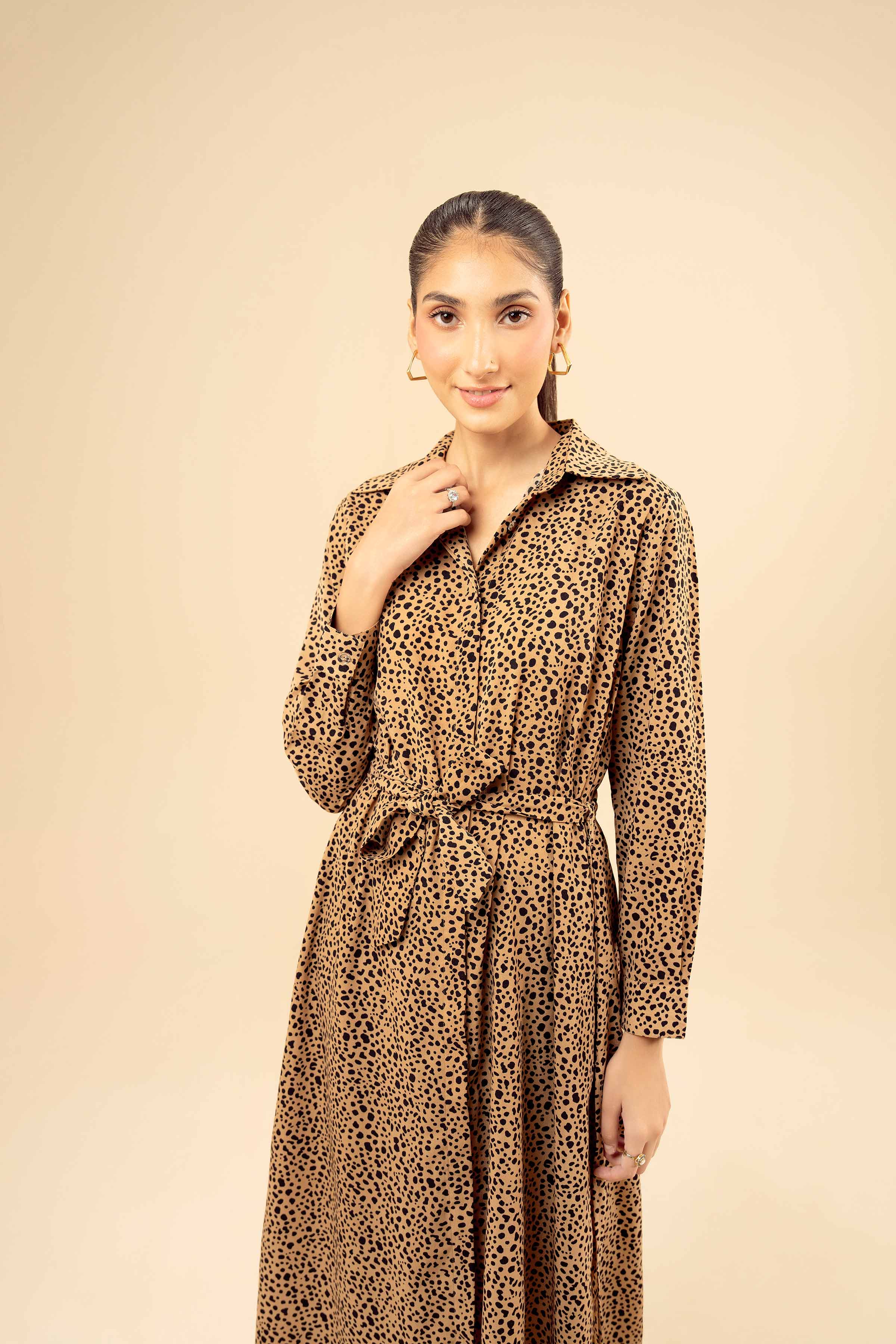 NishatUK - Brown Printed Grip 1-piece ready to wear Long Dress