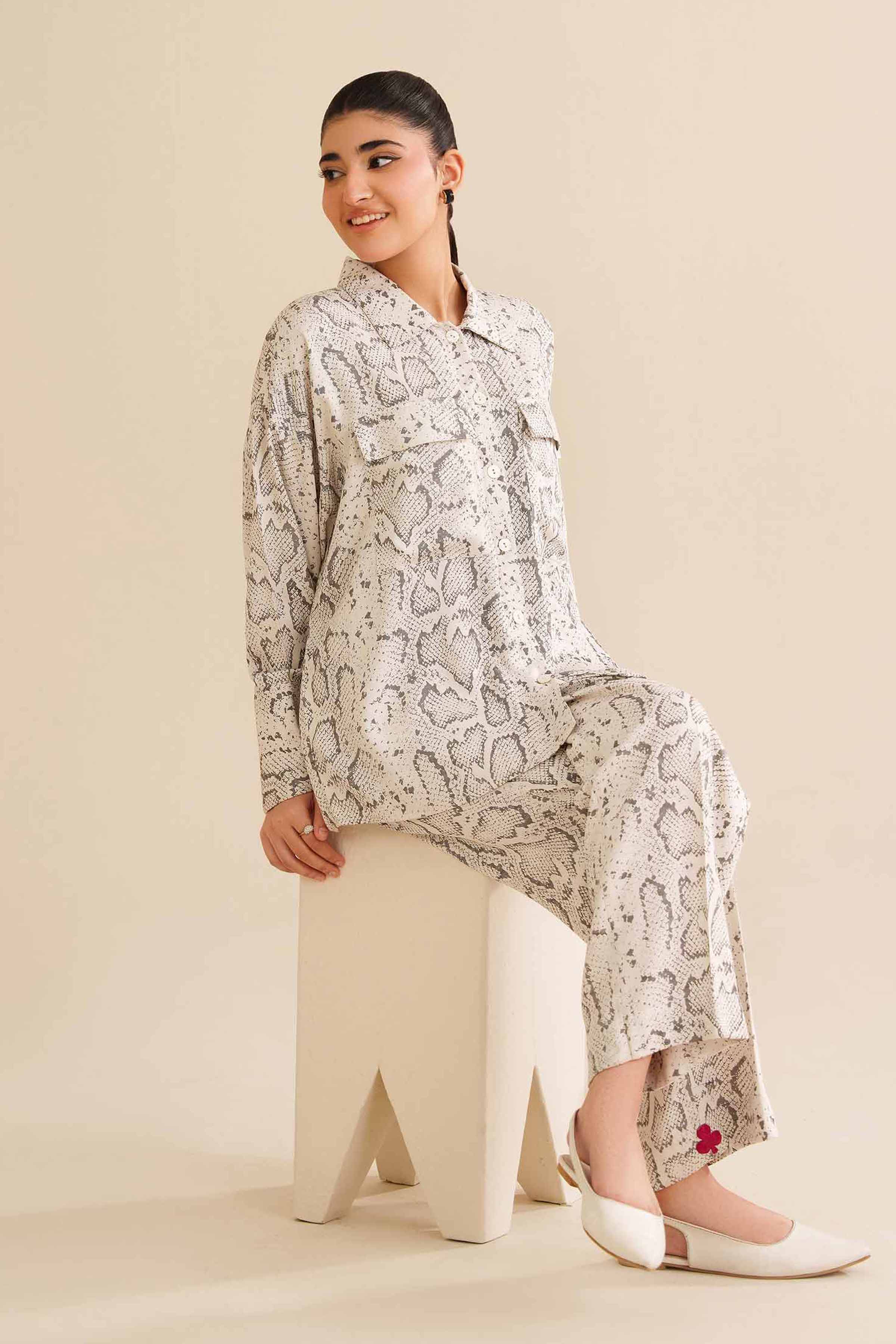 NishatUK - White Printed Twill 2-piece ready to wear Dress