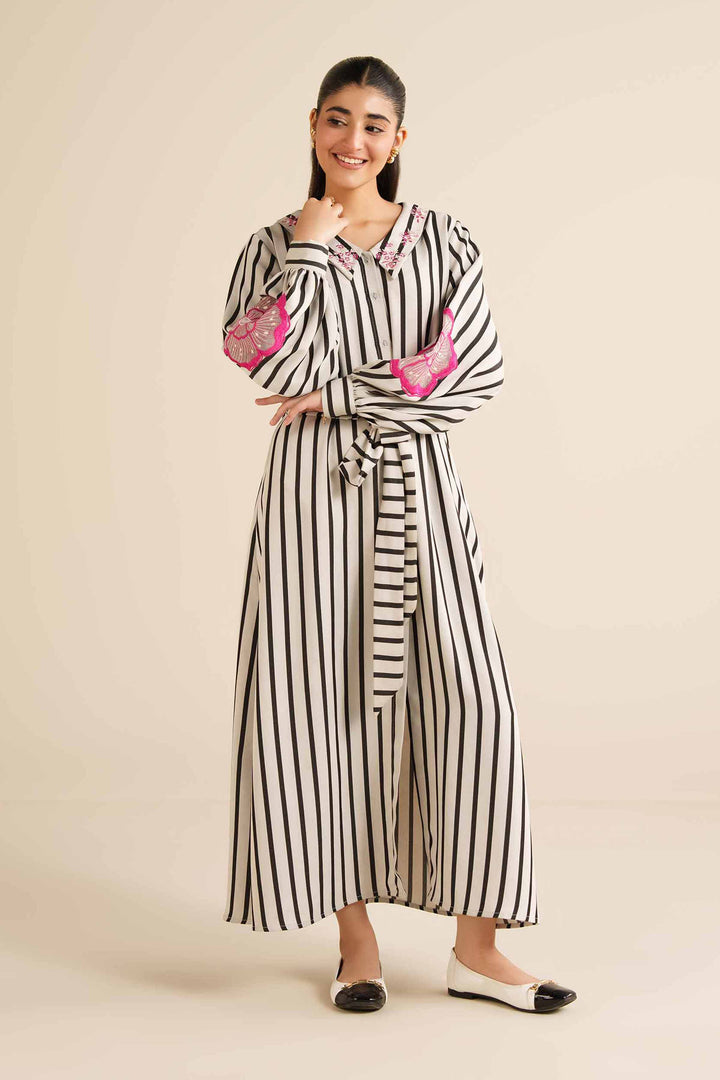 NishatUK - White Printed Crepe 1-piece ready to wear Long Dress