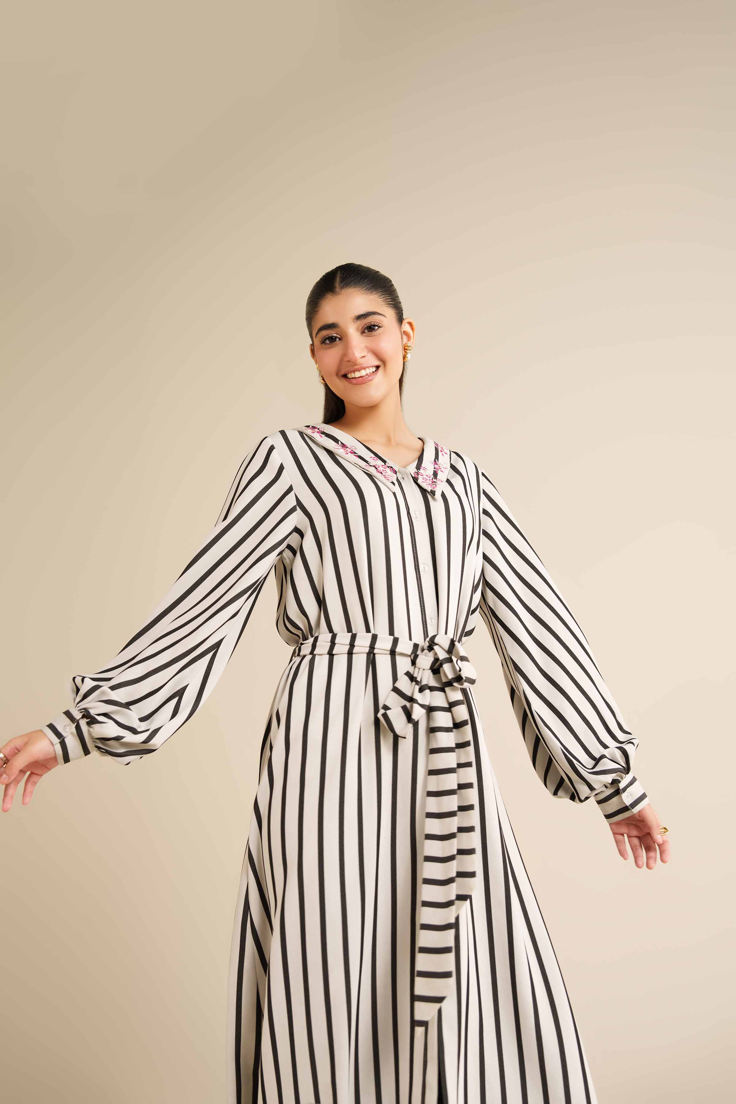 NishatUK - White Printed Crepe 1-piece ready to wear Long Dress