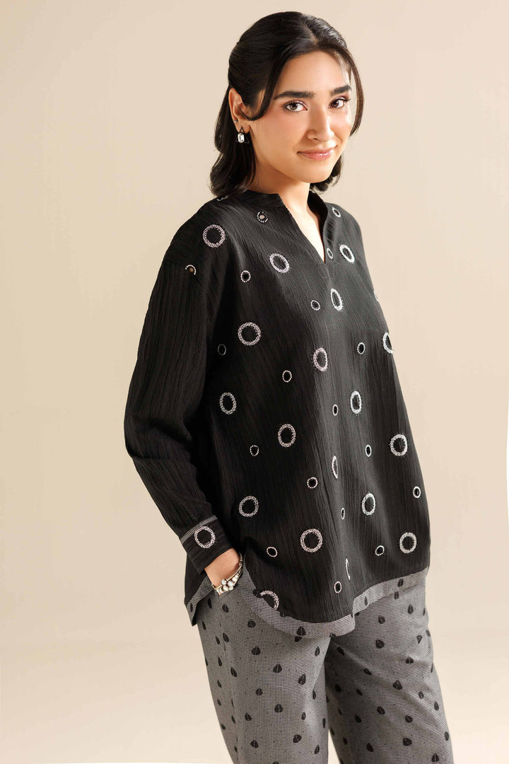 NishatUK - Black  Stripe Crinkle 2-piece ready to wear Dress