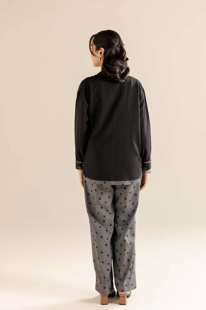 NishatUK - Black  Stripe Crinkle 2-piece ready to wear Dress