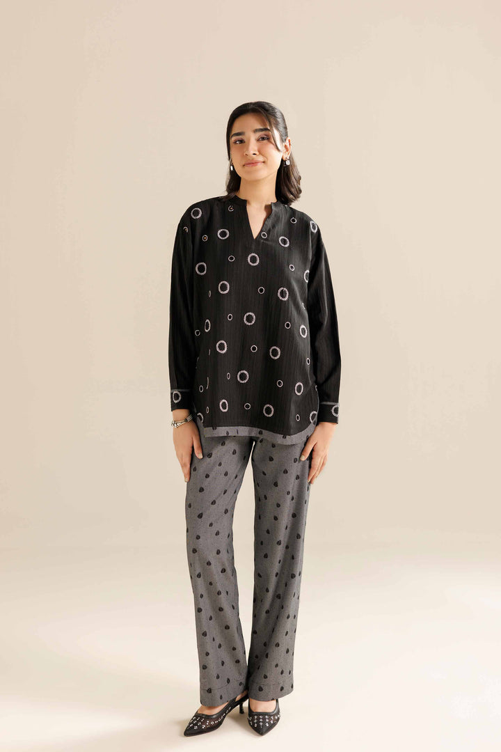 NishatUK - Black  Stripe Crinkle 2-piece ready to wear Dress