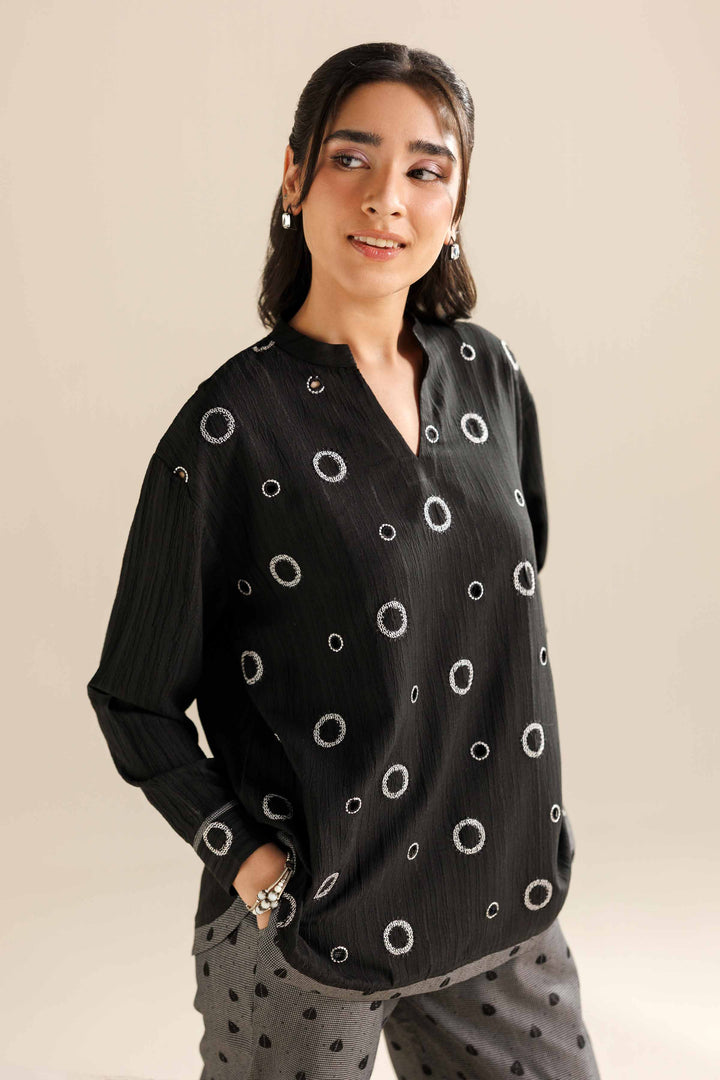 NishatUK - Black  Stripe Crinkle 2-piece ready to wear Dress