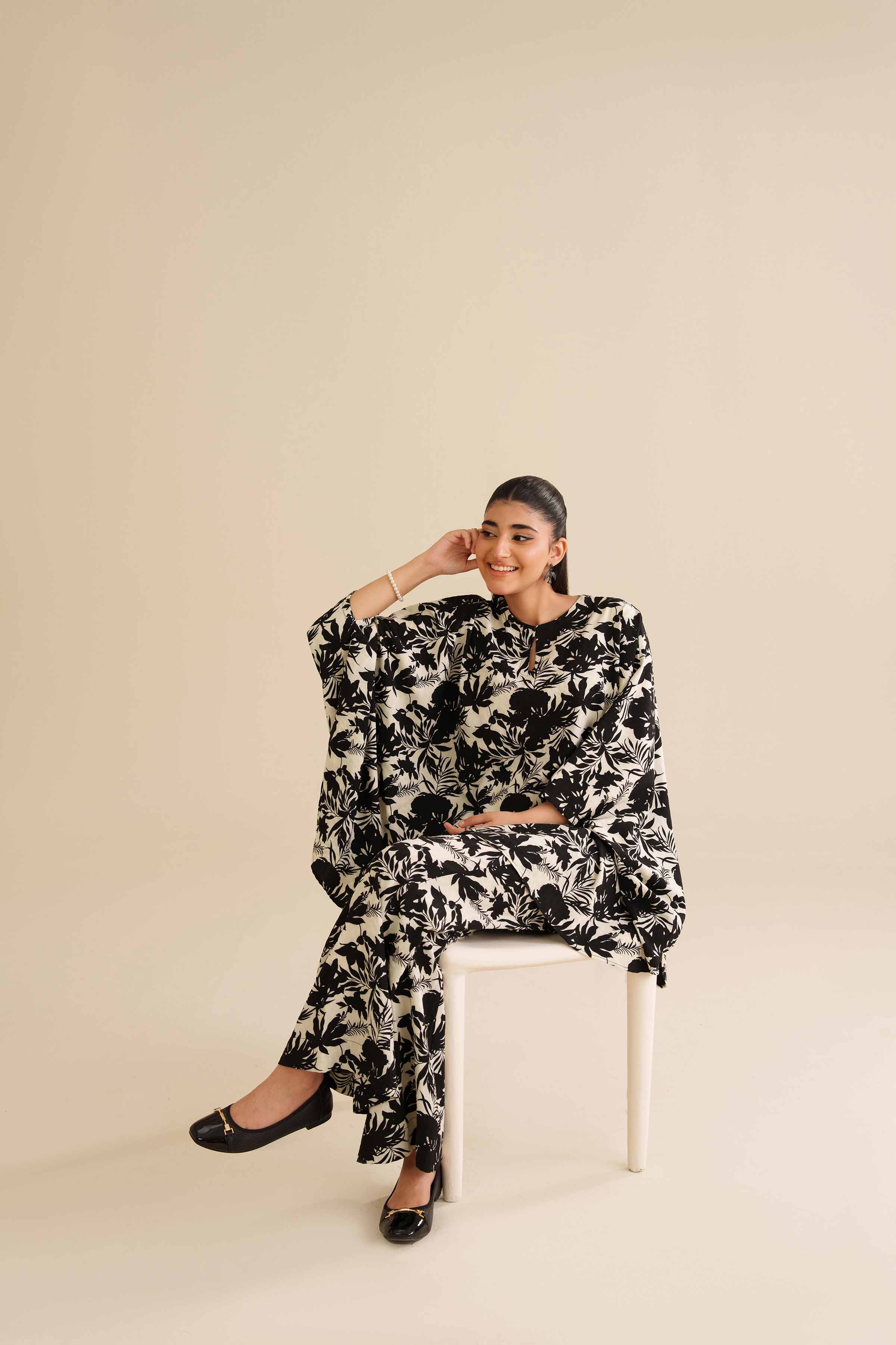 NishatUK - Black Printed Crush 2-piece ready to wear Dress