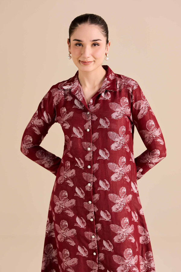 NishatUK - Red Printed Jacquard 1-piece ready to wear Dress