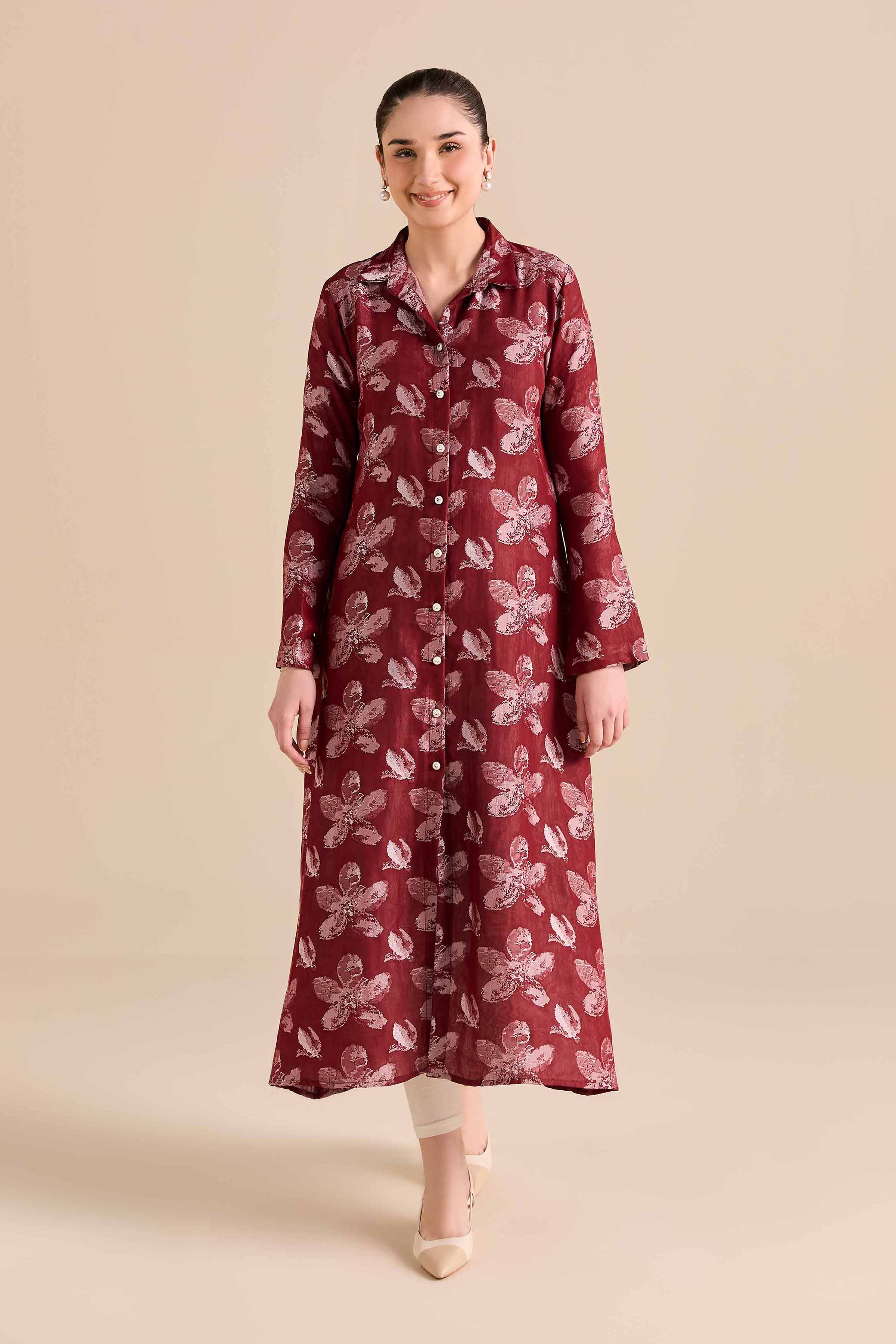 NishatUK - Red Printed Jacquard 1-piece ready to wear Dress
