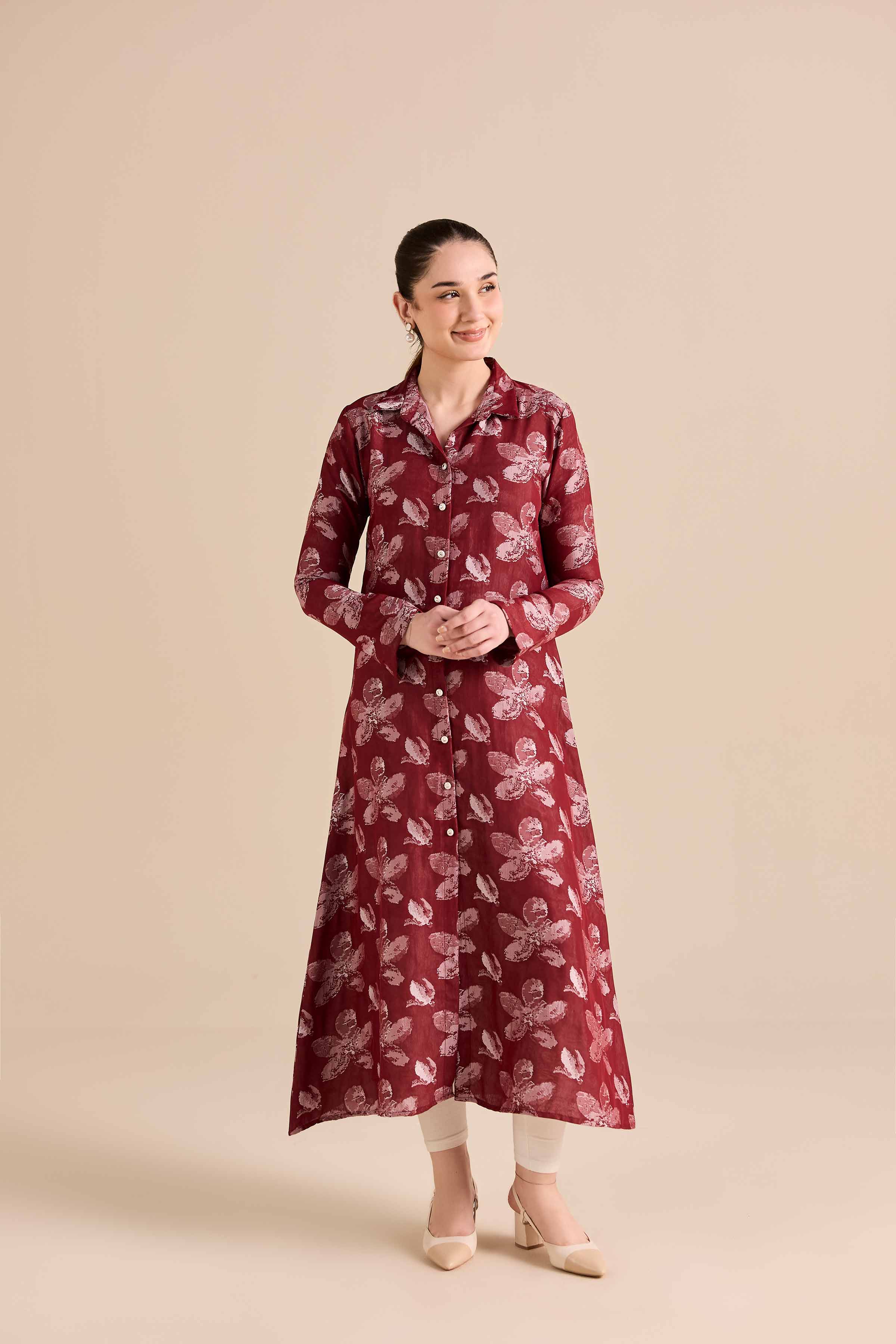 NishatUK - Red Printed Jacquard 1-piece ready to wear Dress