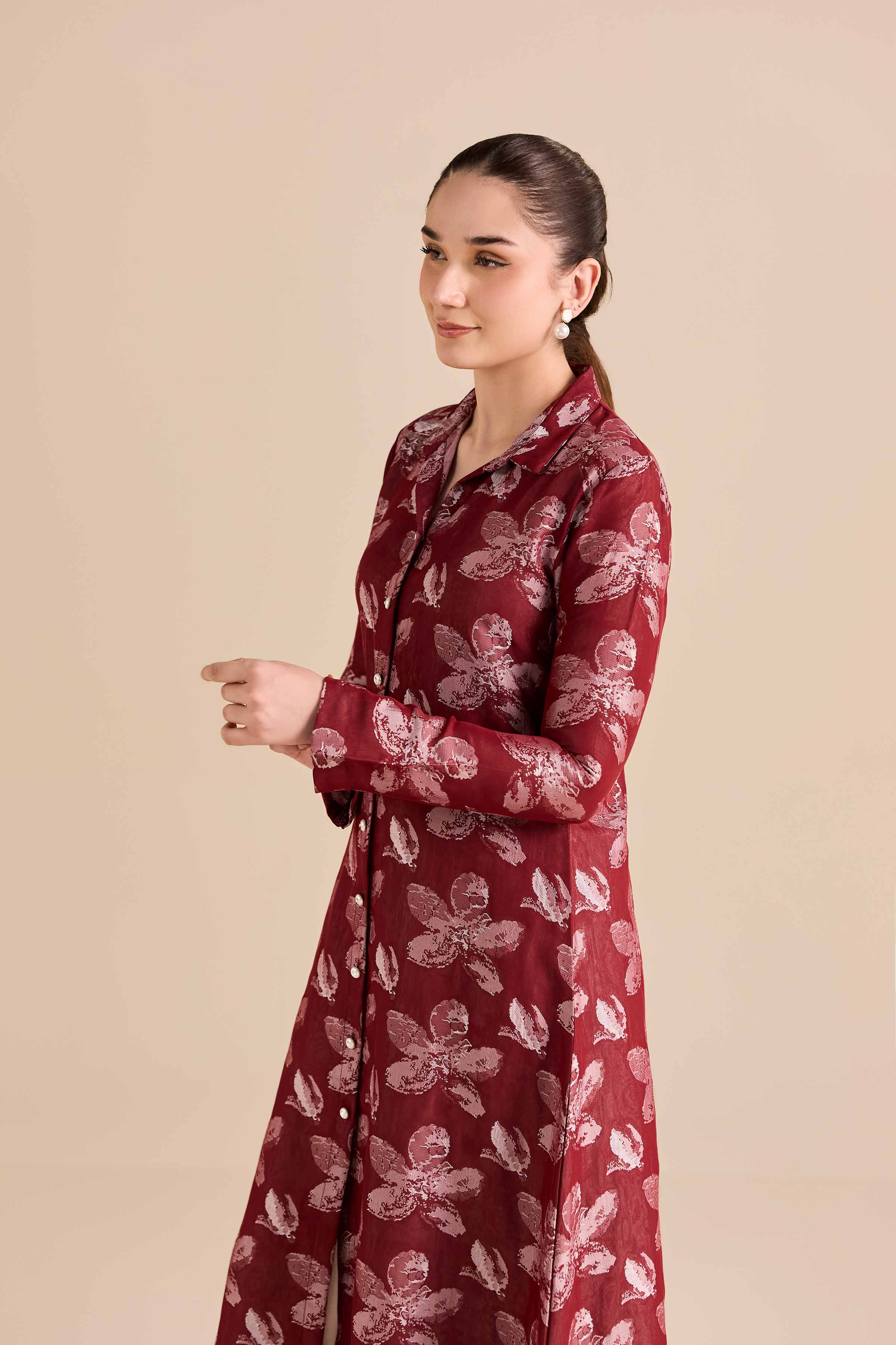 NishatUK - Red Printed Jacquard 1-piece ready to wear Dress