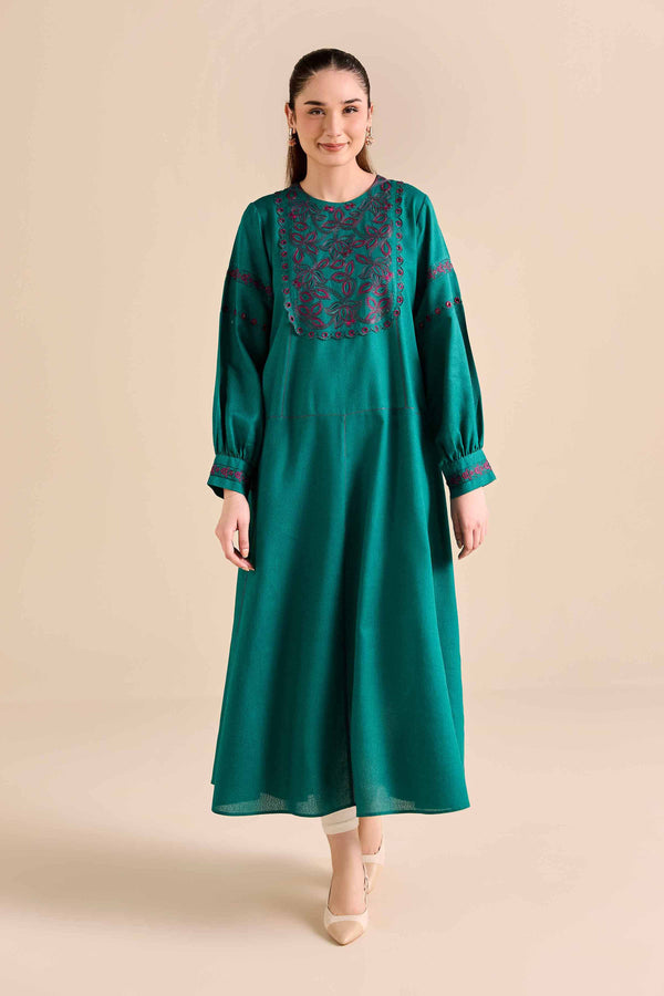 NishatUK - Green Embroidered Karandi 1-piece ready to wear Dress