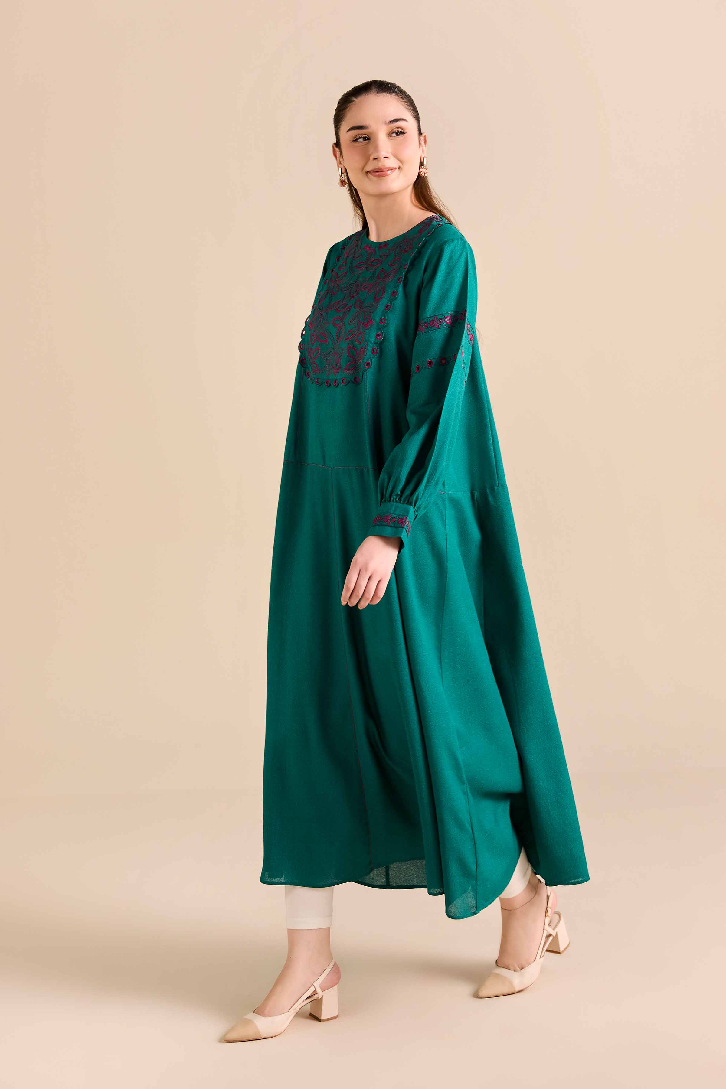 NishatUK - Green Embroidered Karandi 1-piece ready to wear Dress