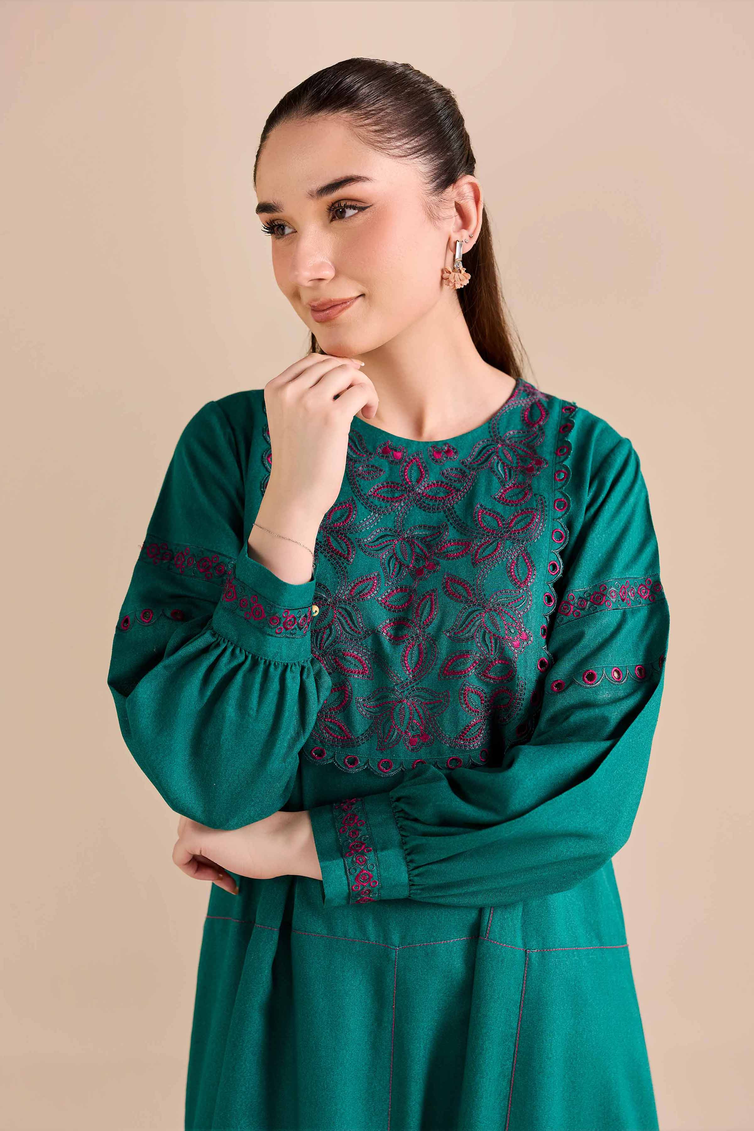 NishatUK - Green Embroidered Karandi 1-piece ready to wear Dress