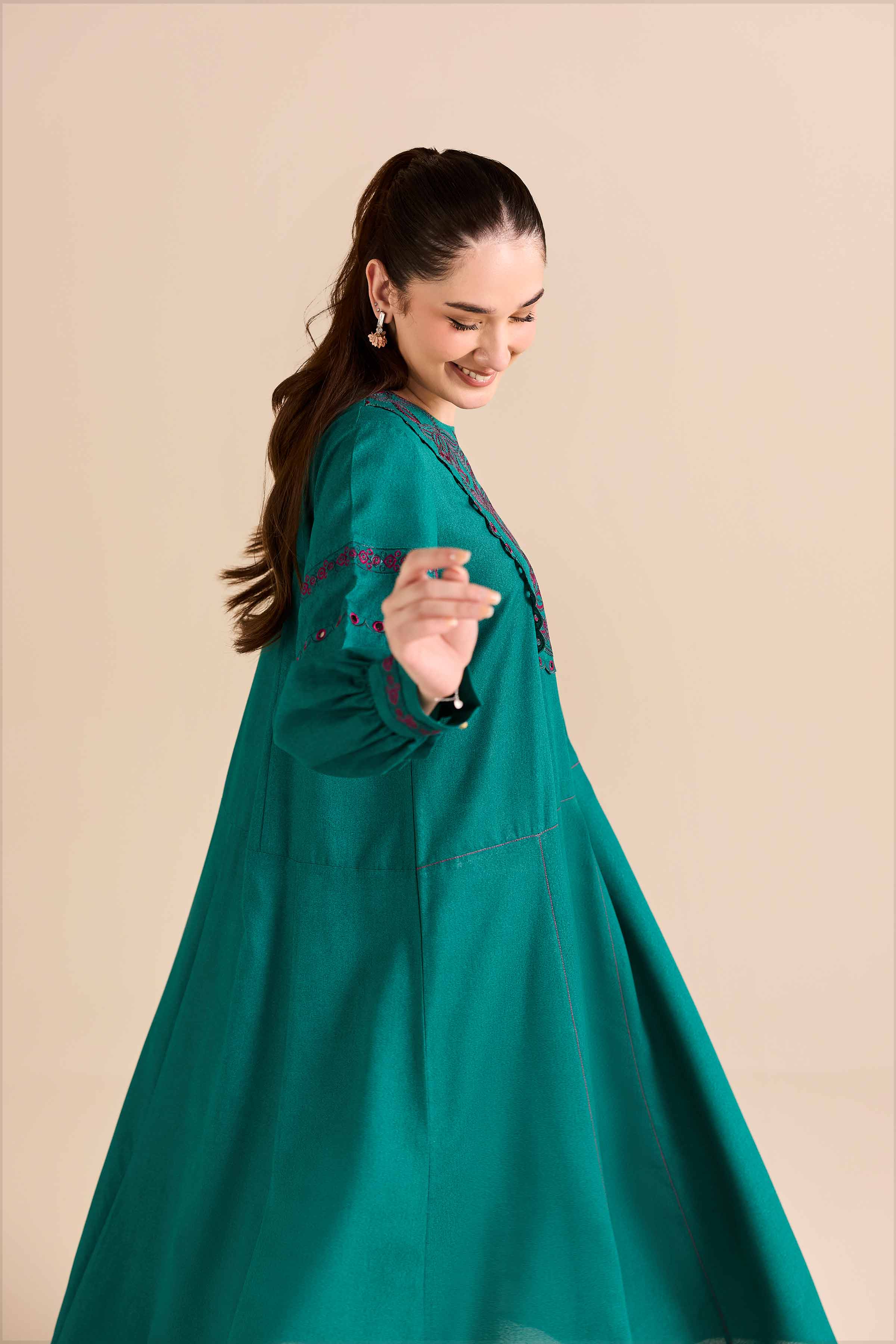 NishatUK - Green Embroidered Karandi 1-piece ready to wear Dress