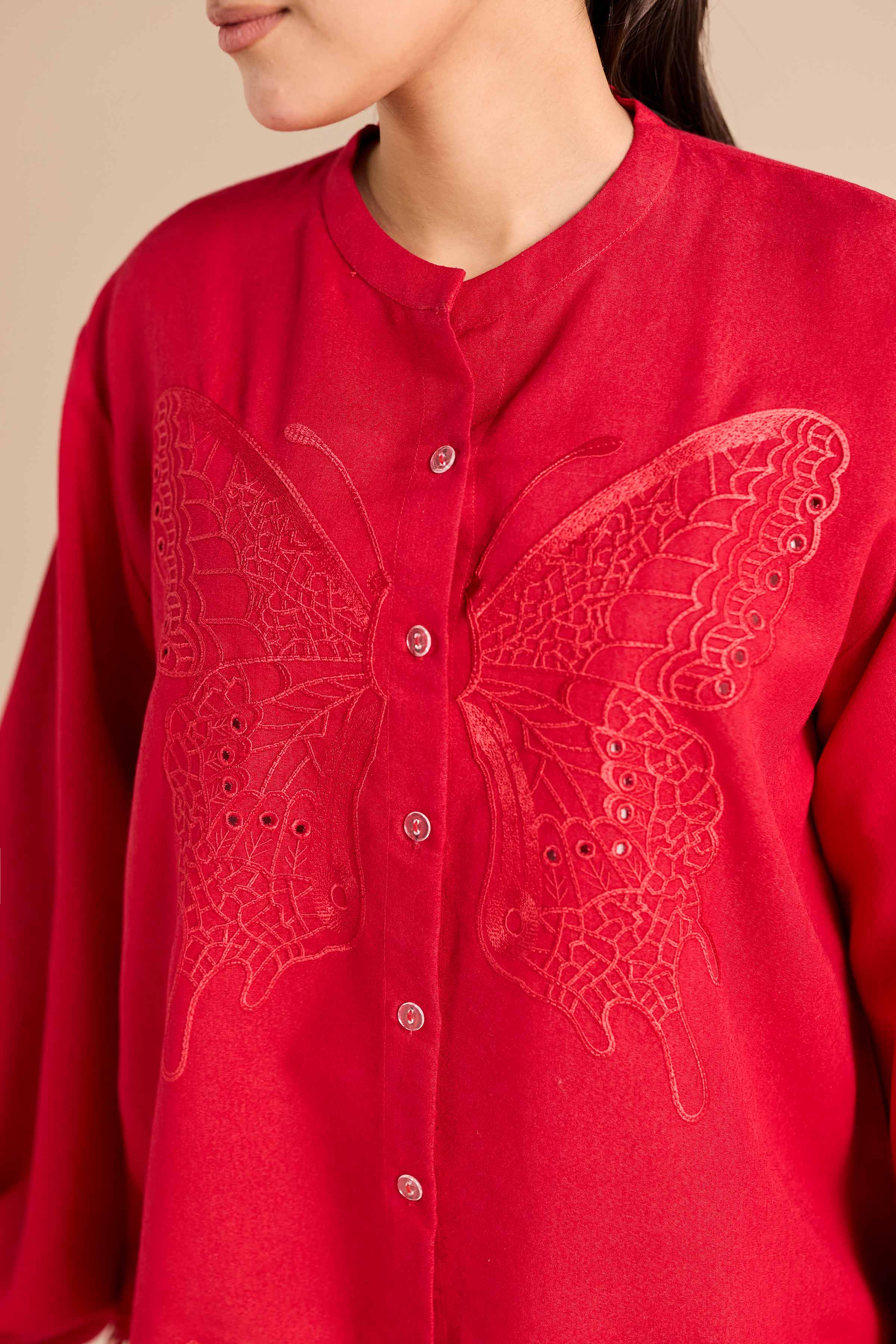 NishatUK - Red Embroidered Karandi 1-piece ready to wear Tunic