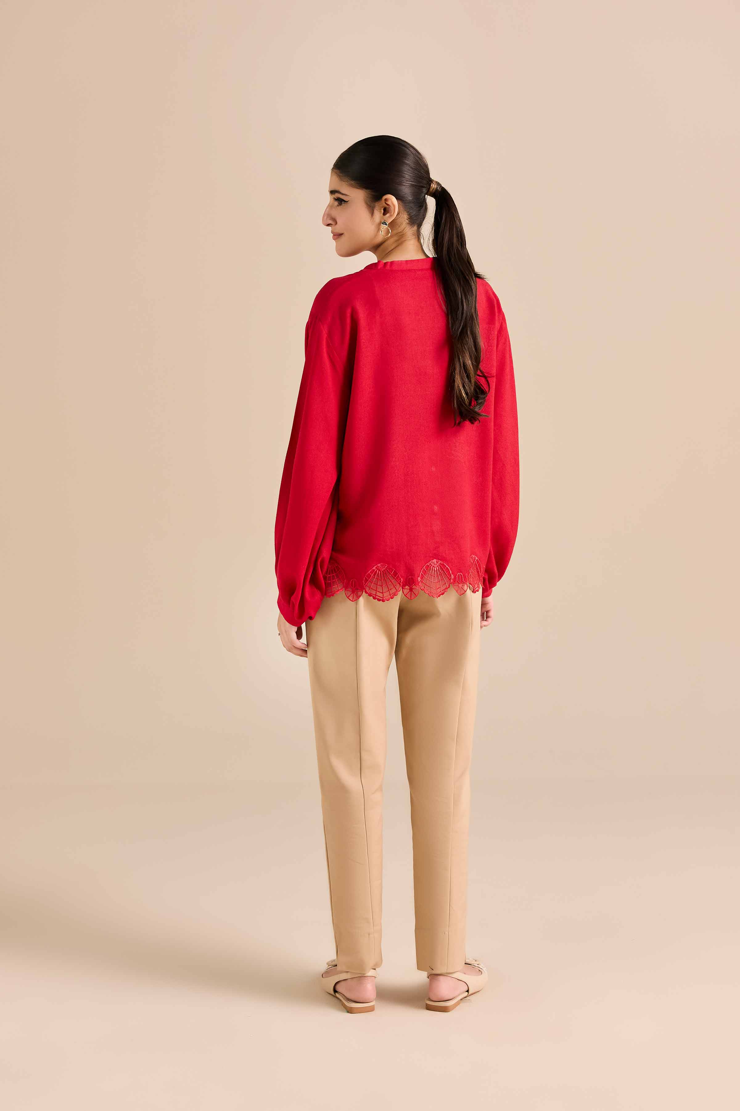 NishatUK - Red Embroidered Karandi 1-piece ready to wear Tunic