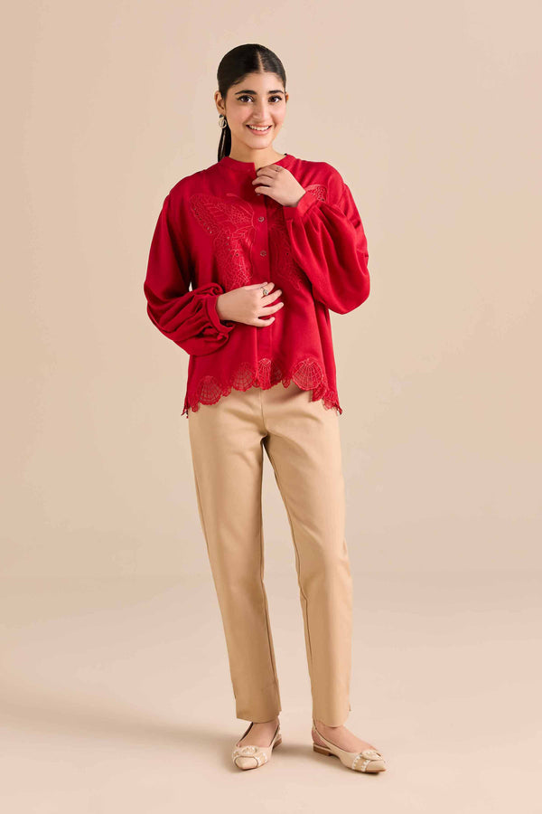 NishatUK - Red Embroidered Karandi 1-piece ready to wear Tunic