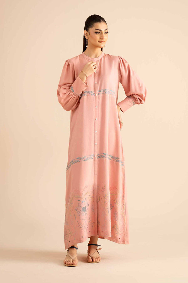 NishatUK - Pink Printed Crepe 1-piece ready to wear Long Dress