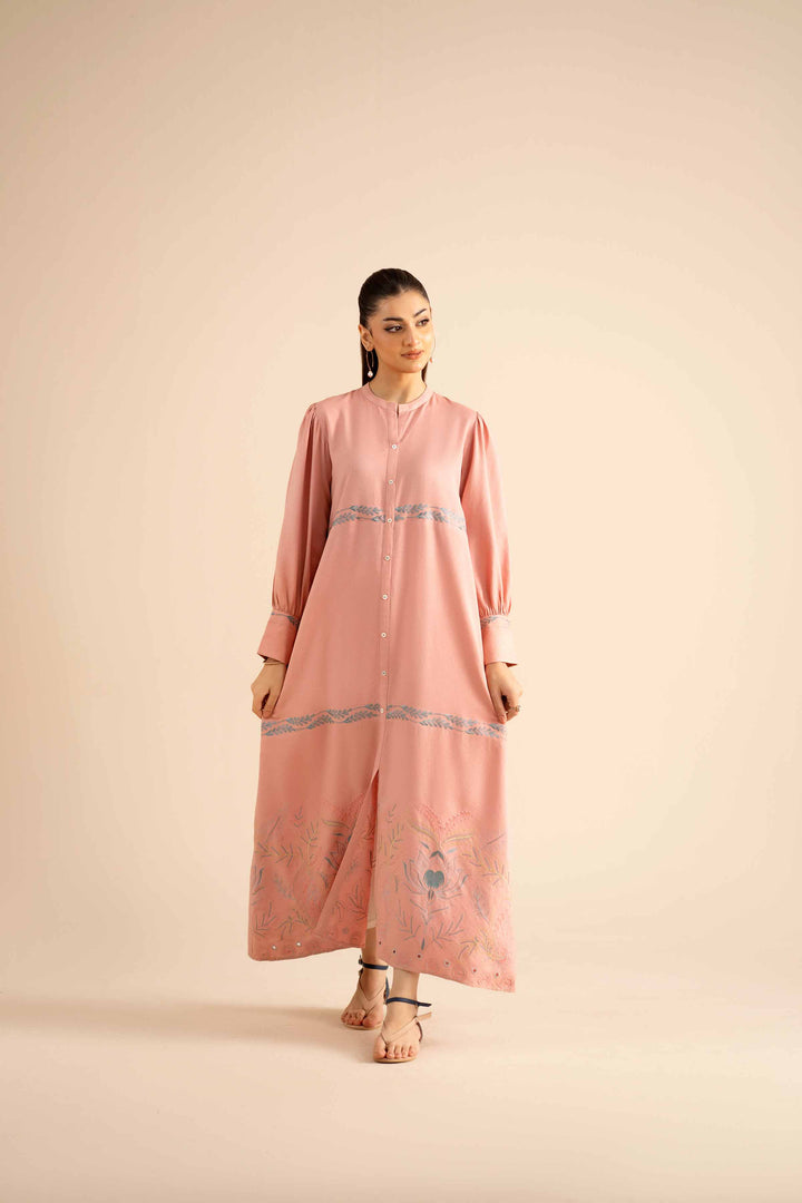 NishatUK - Pink Printed Crepe 1-piece ready to wear Long Dress