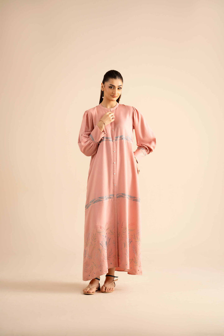 NishatUK - Pink Printed Crepe 1-piece ready to wear Long Dress