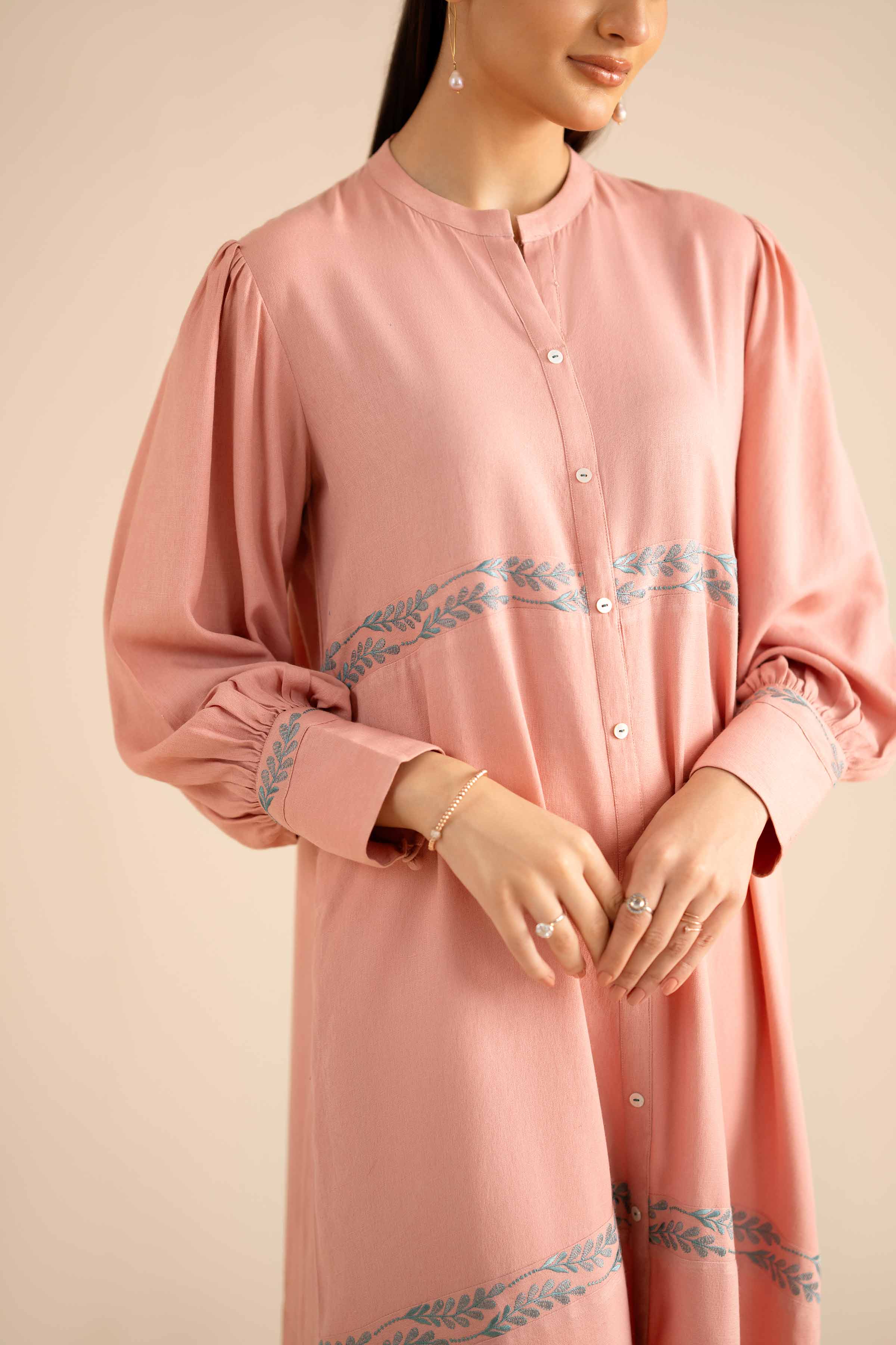 NishatUK - Pink Printed Crepe 1-piece ready to wear Long Dress