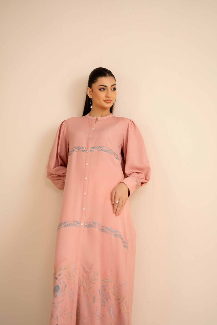 NishatUK - Pink Printed Crepe 1-piece ready to wear Long Dress
