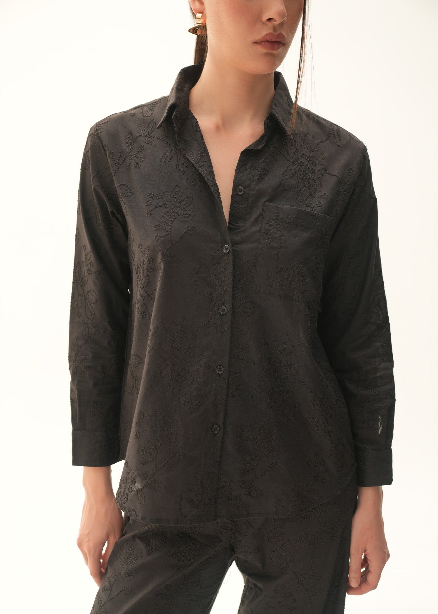 NishatUK - Black Embroidered   Cotton 1-piece ready to wear Shirt