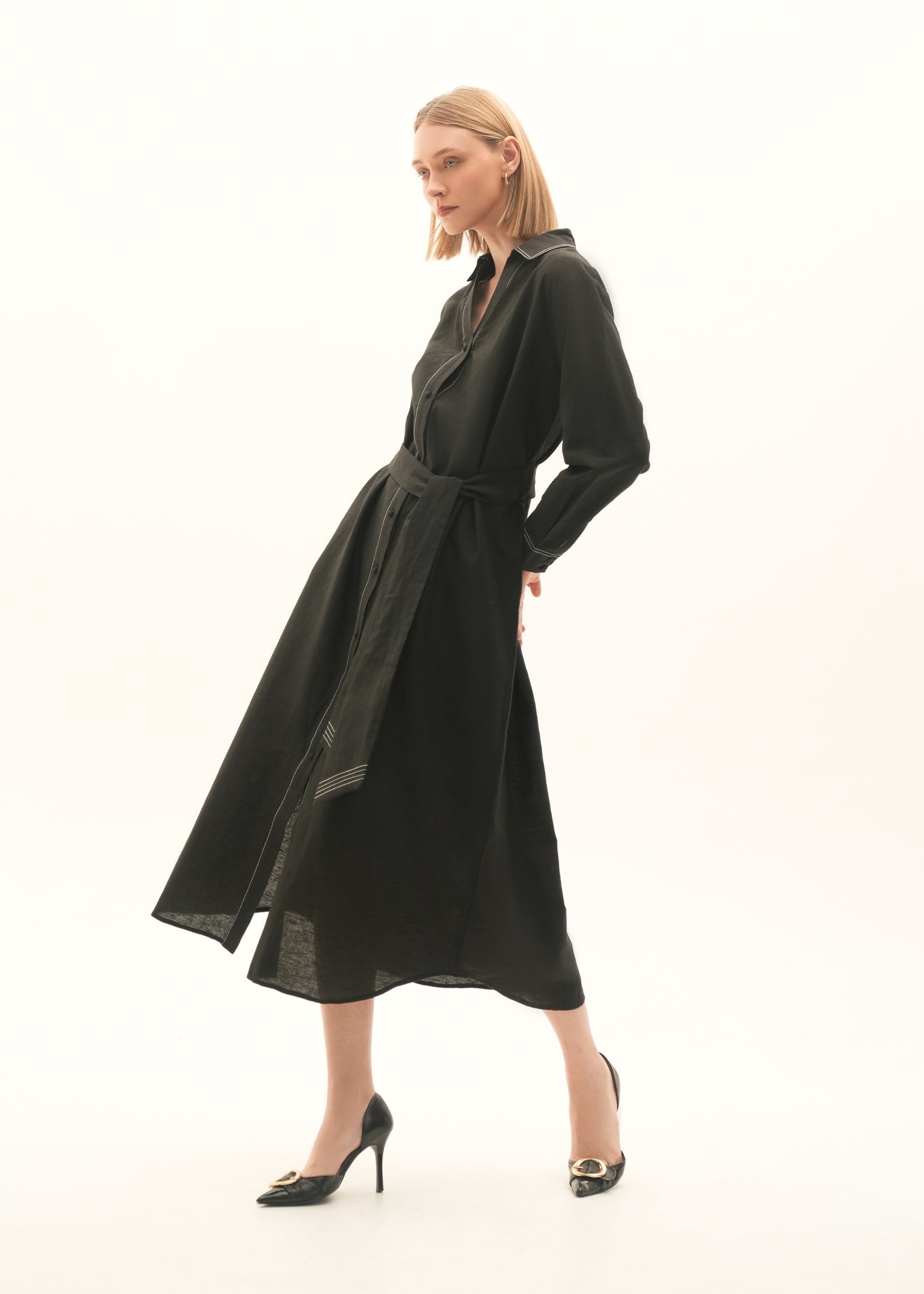 NishatUK - Black Solids Cotton 1-piece ready to wear Long Dress